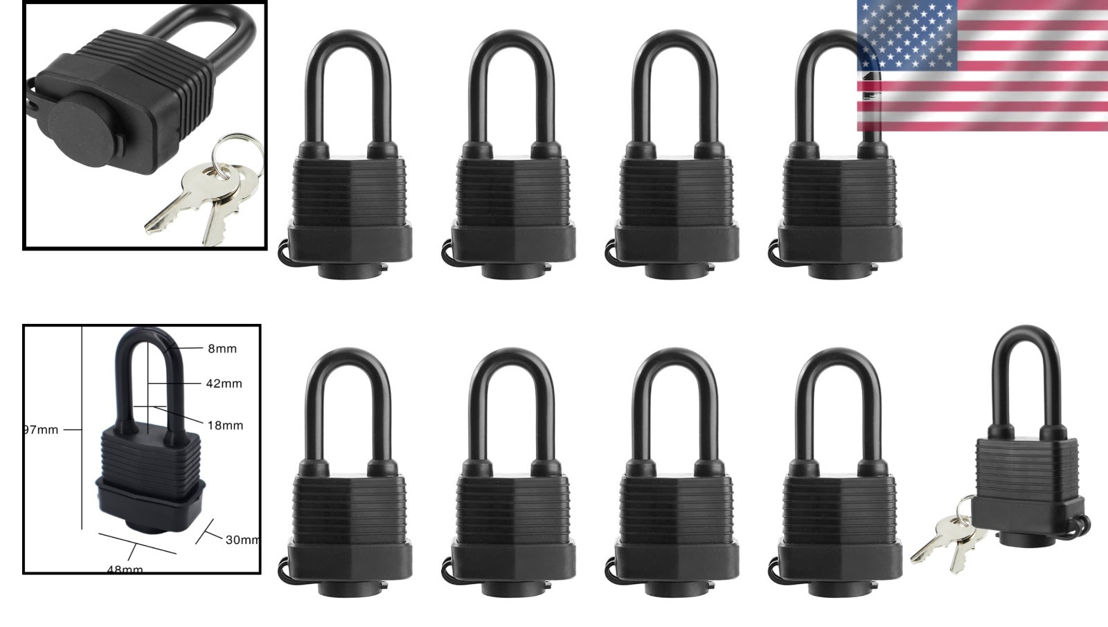 Heavy Duty Outdoor Laminated Steel Locks, Pack of 8
