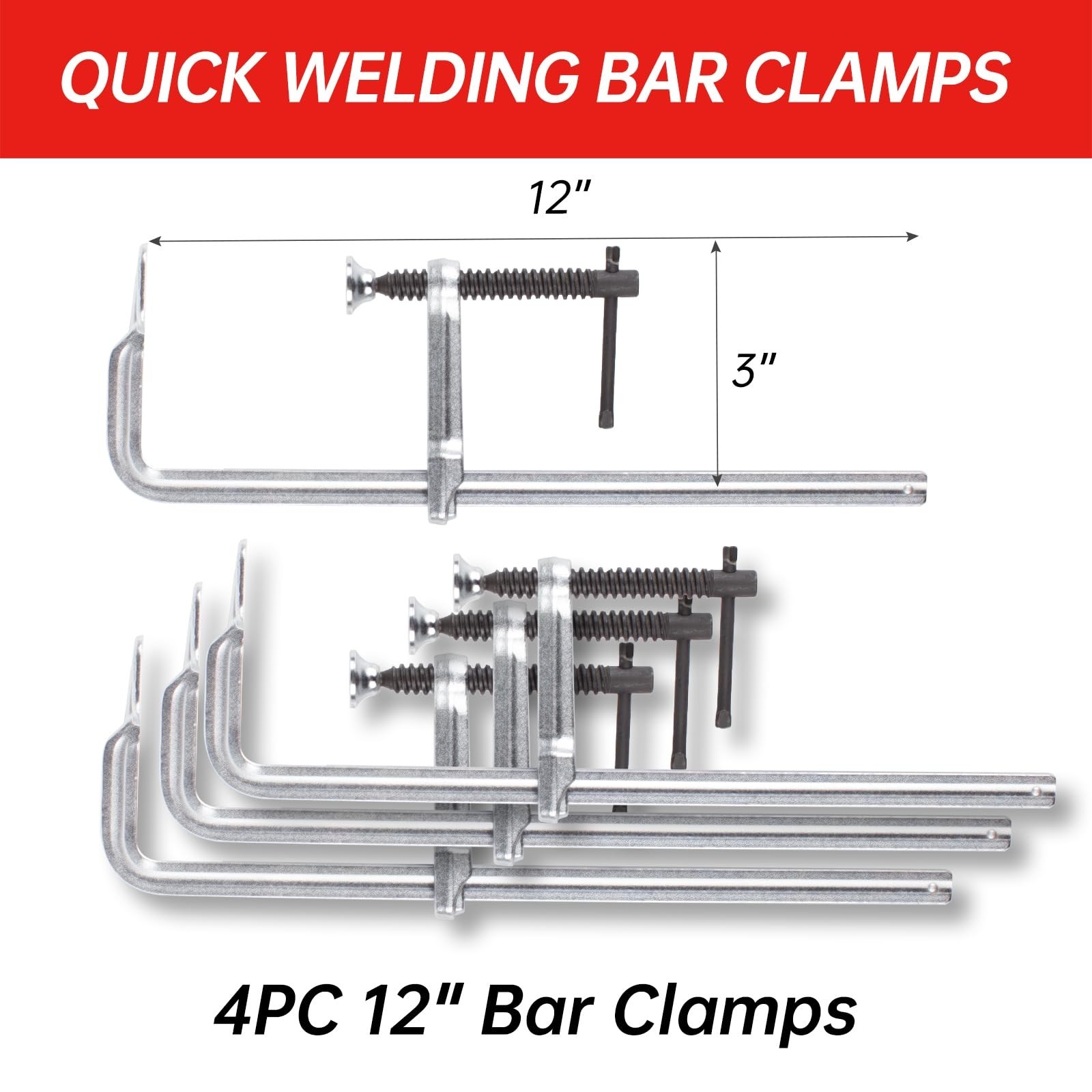 4-Pack 12 Inch Welding Bar Clamps | Drop Forged Steel Bar Clamps Throat Depth…