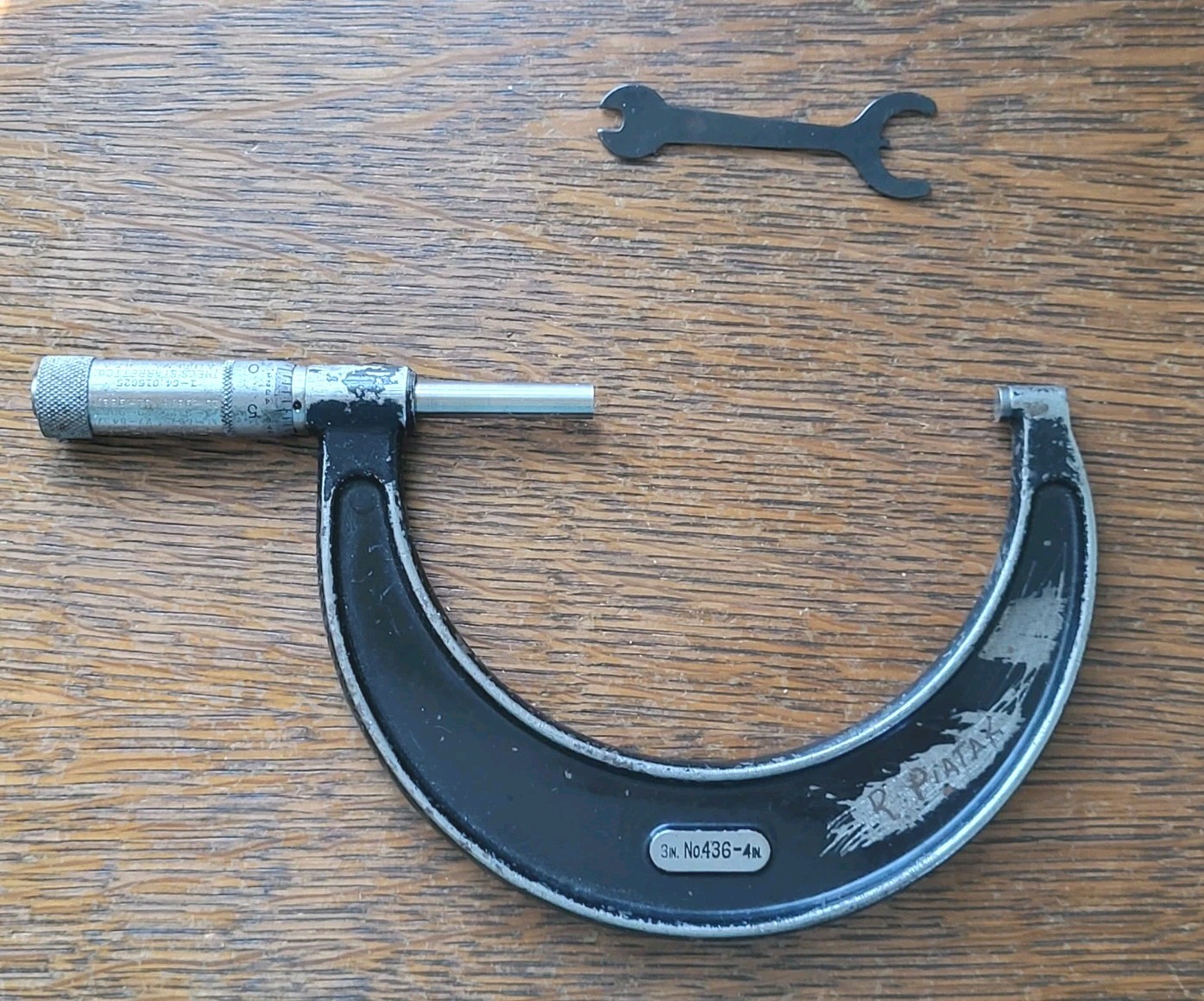 Vintage L. S. Starrett No. 436 Outside Micrometer 3-4″ w/Wrench Machinist Tool
