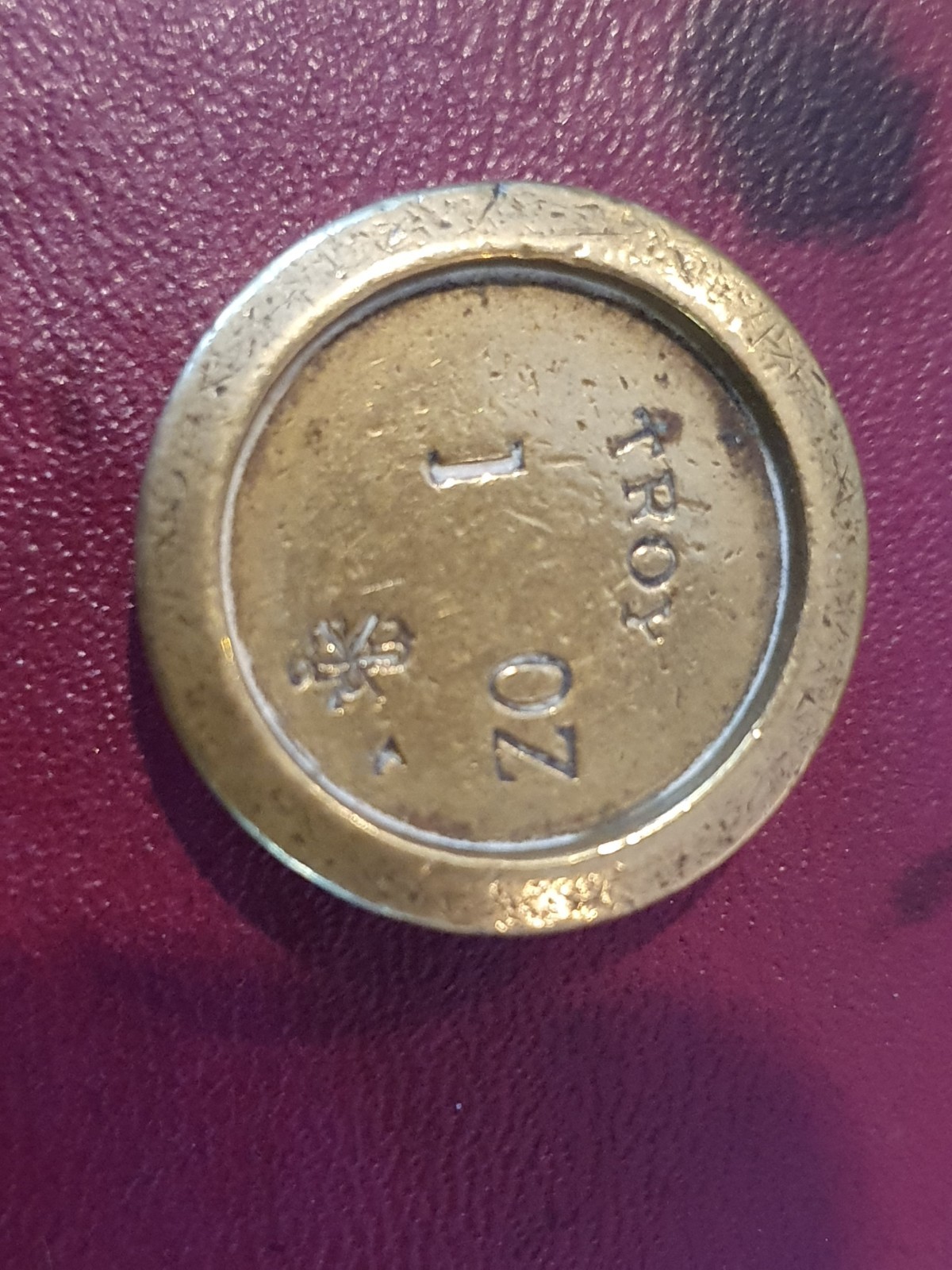 Antique brass Troy weights 10 5 3 2 1oz ER stamped gold trade nesting weights