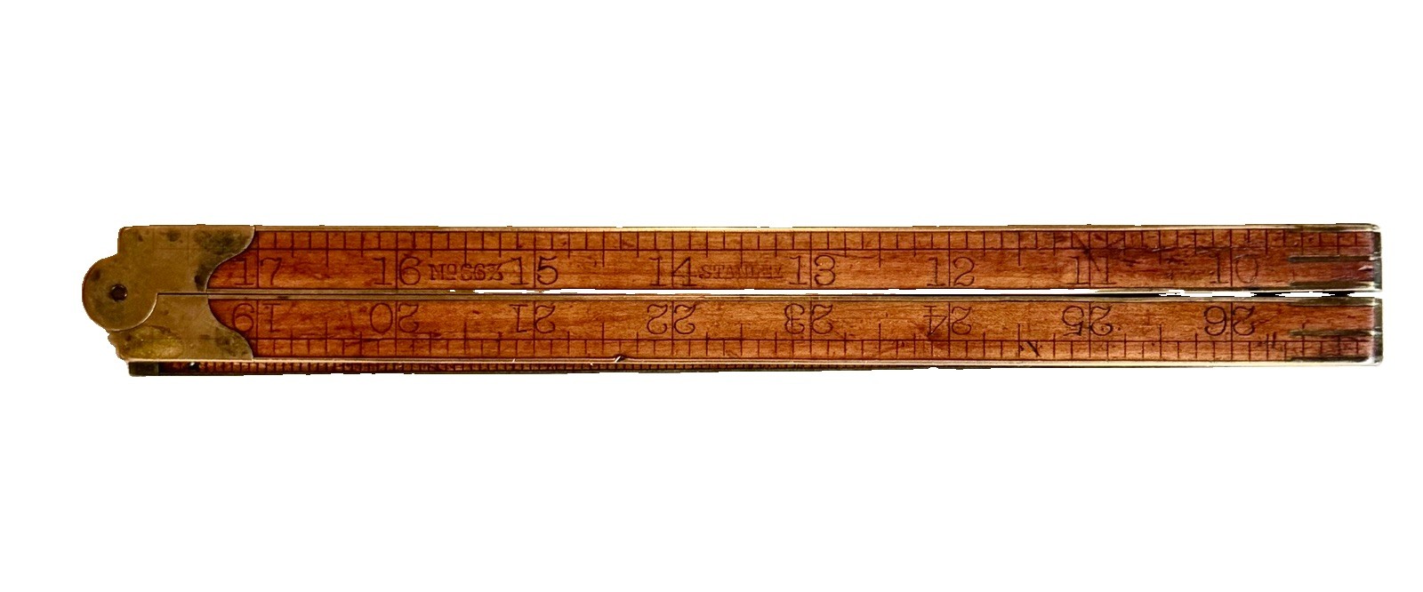 Antique Stanley No 66 3/4 Folding Rule 36” Wood Brass Bound Vintage USA