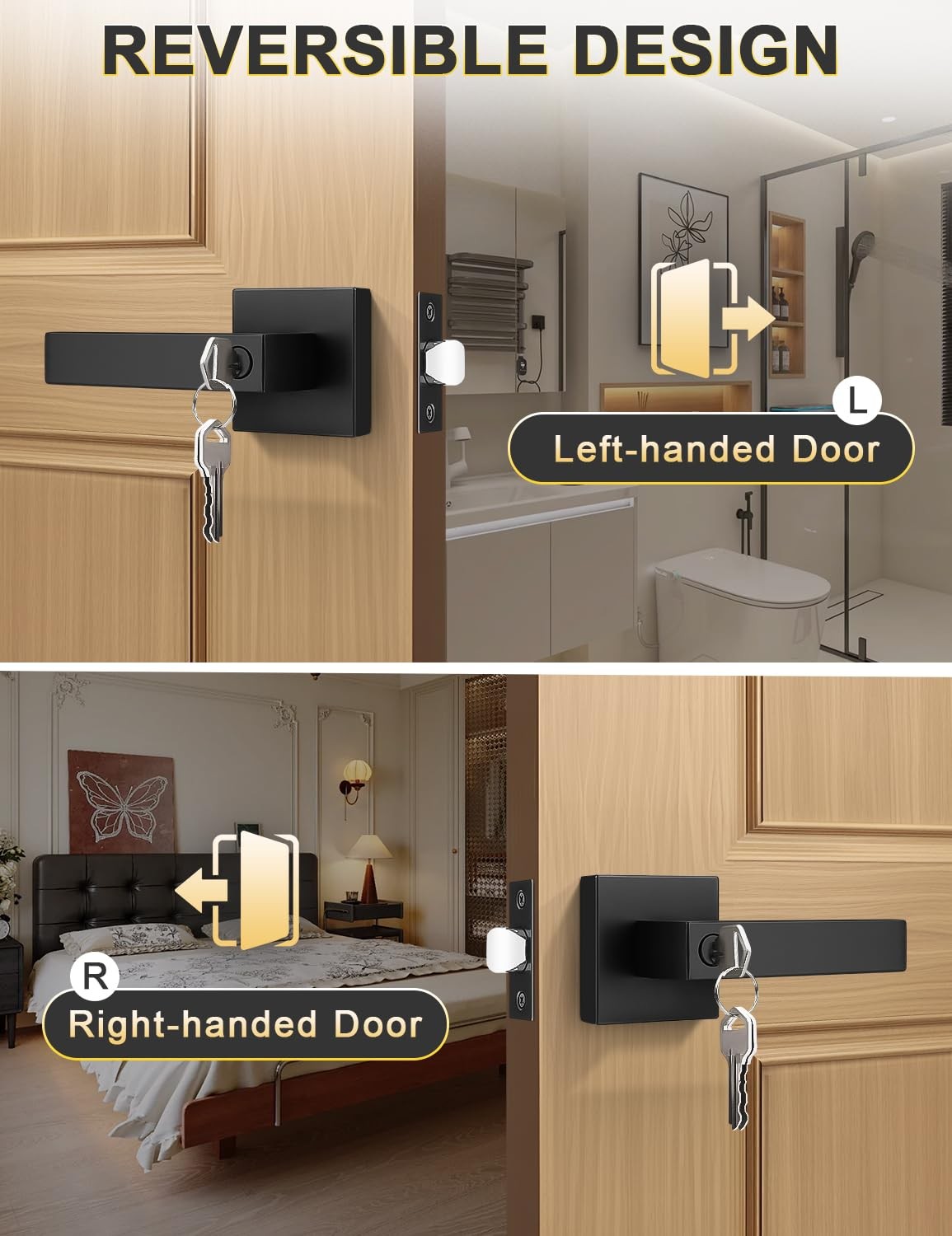 Tinewa 6 Pack Entry Door Levers 6 Pack, Lever Keyed Alike – Black