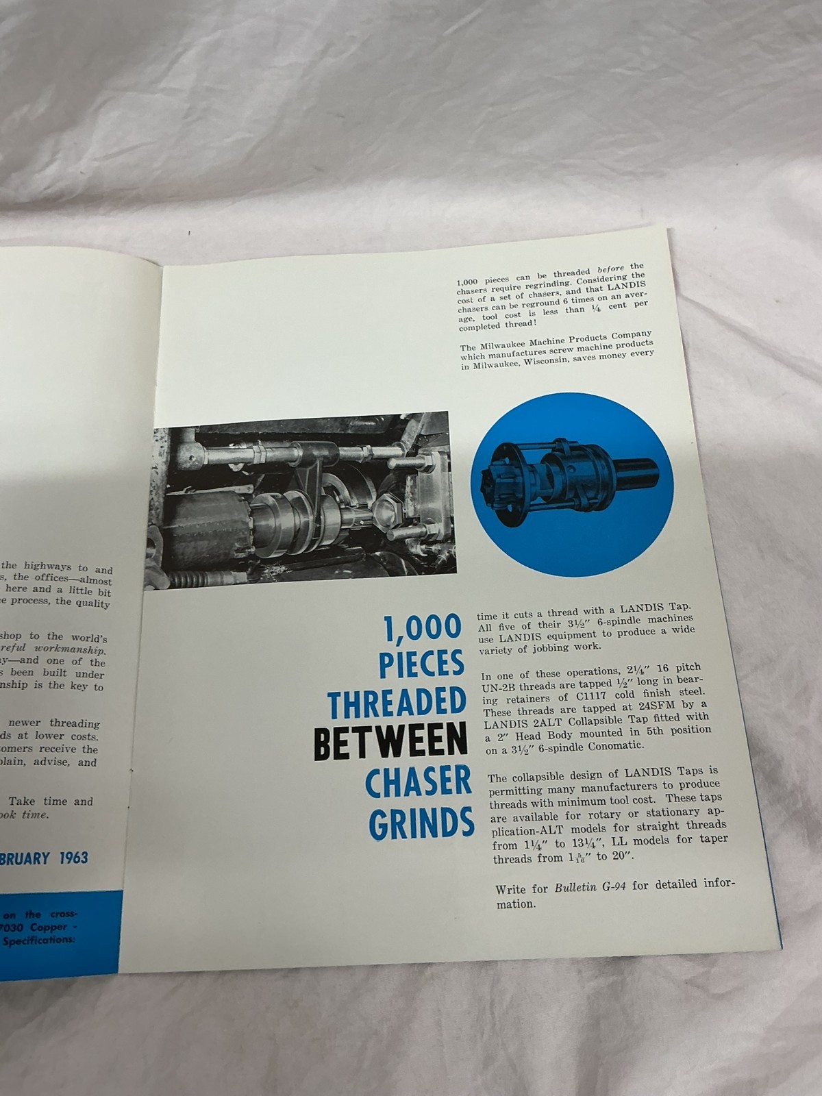 February 1963 Landis Machine Company Thread Tips Bulletin Brochure Pamphlet