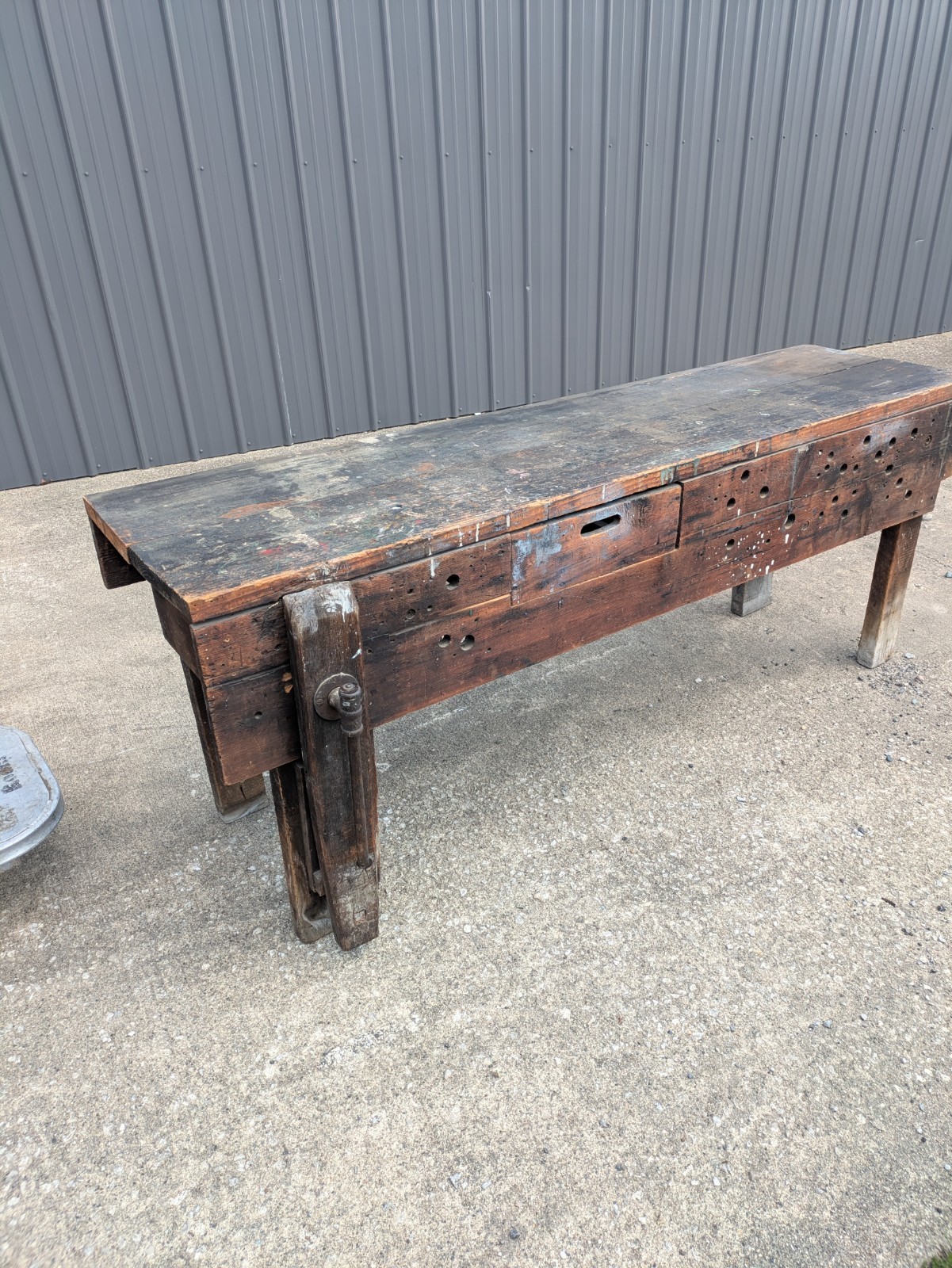 Antique Carpenter English Joiners Work Bench Leg Vice Primitive Vintage Dog Hole