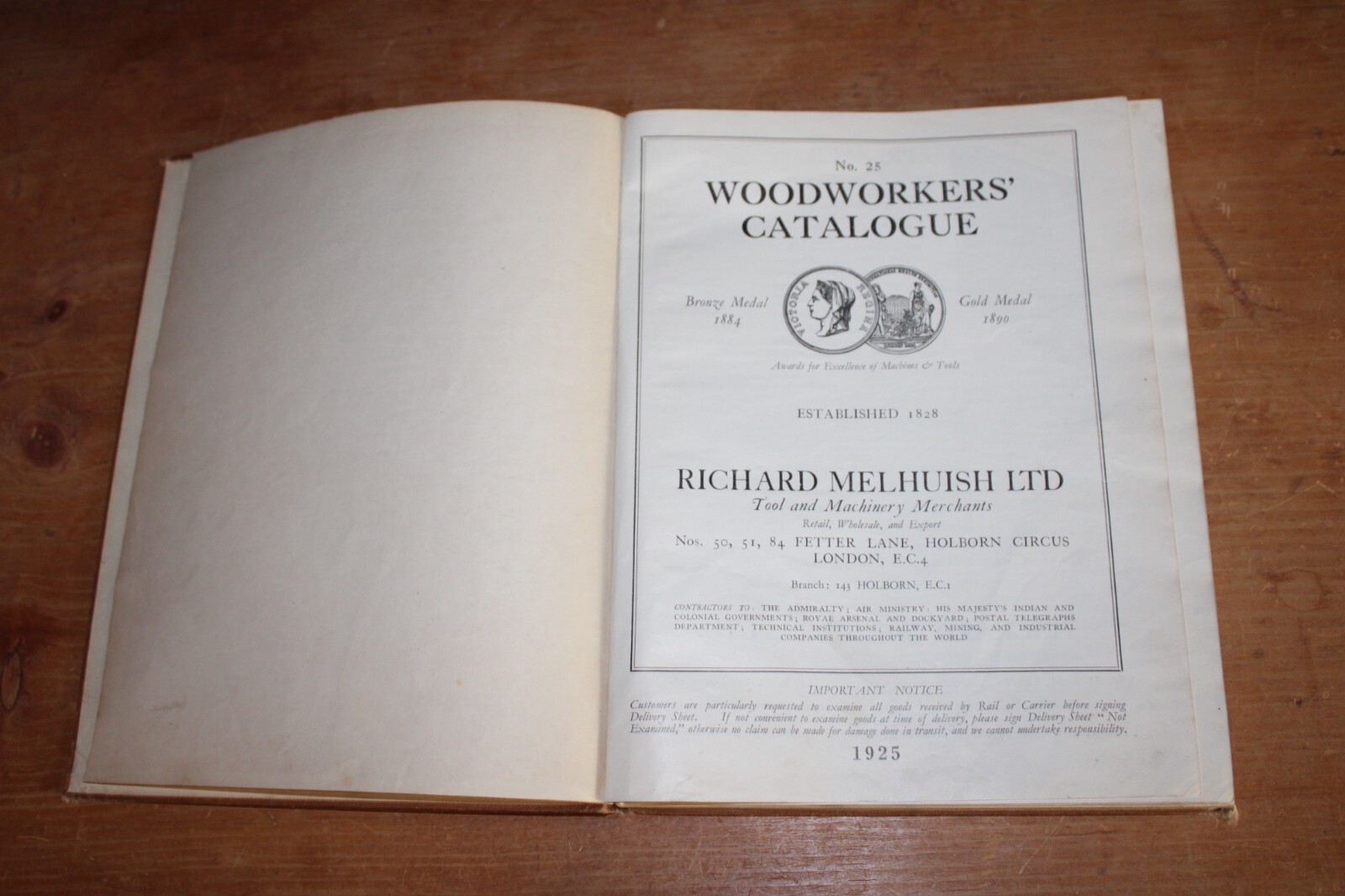1925 Melhuish’s Woodworker’s Catalog No. 25 Fetter Lane, London