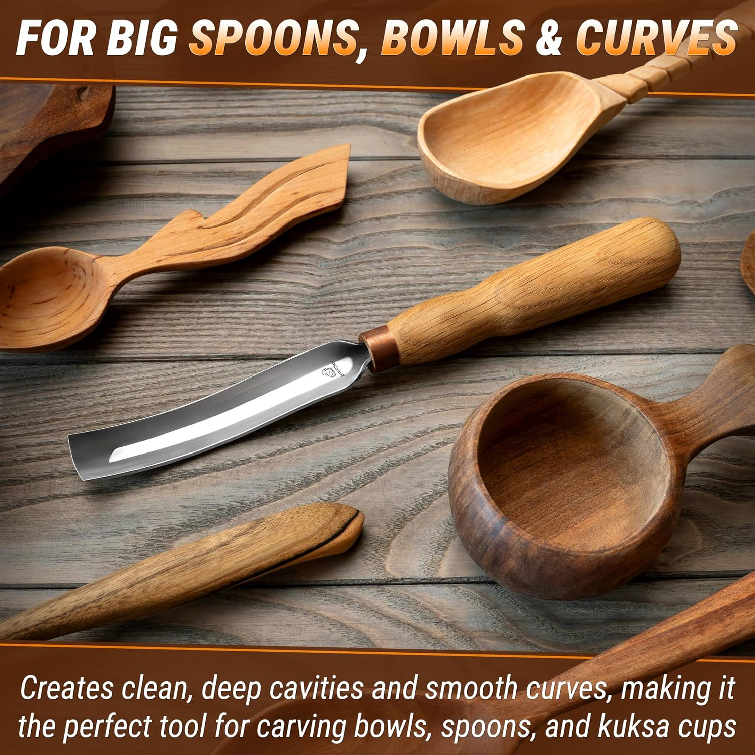 Wood Carving Gouge 7L/22 Spoon Carving Tools, Chisels – Bowl Gouge, Wood Curved