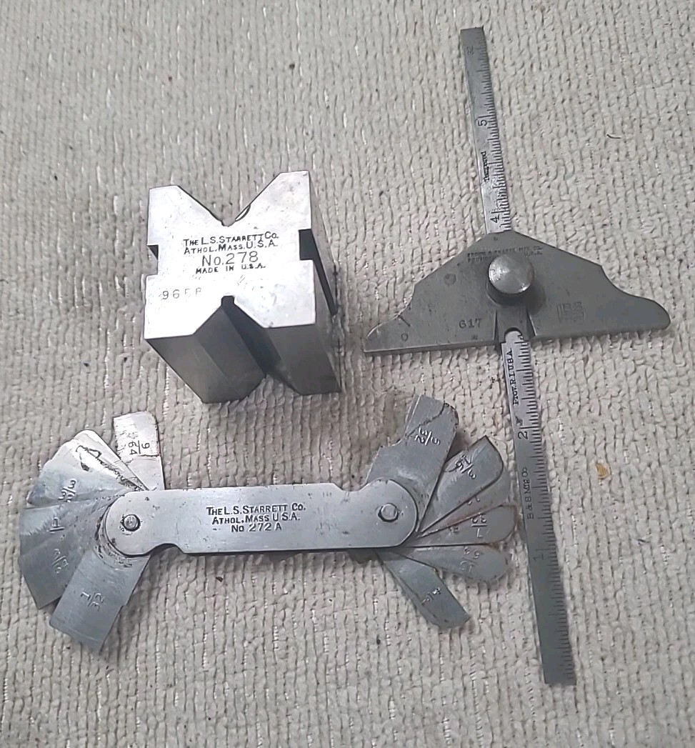 VINTAGE STARRETT 278 V BLOCK,No Clamp & 272A GUAGE, BROWN SHARPE 617 DEPTH TOOLS