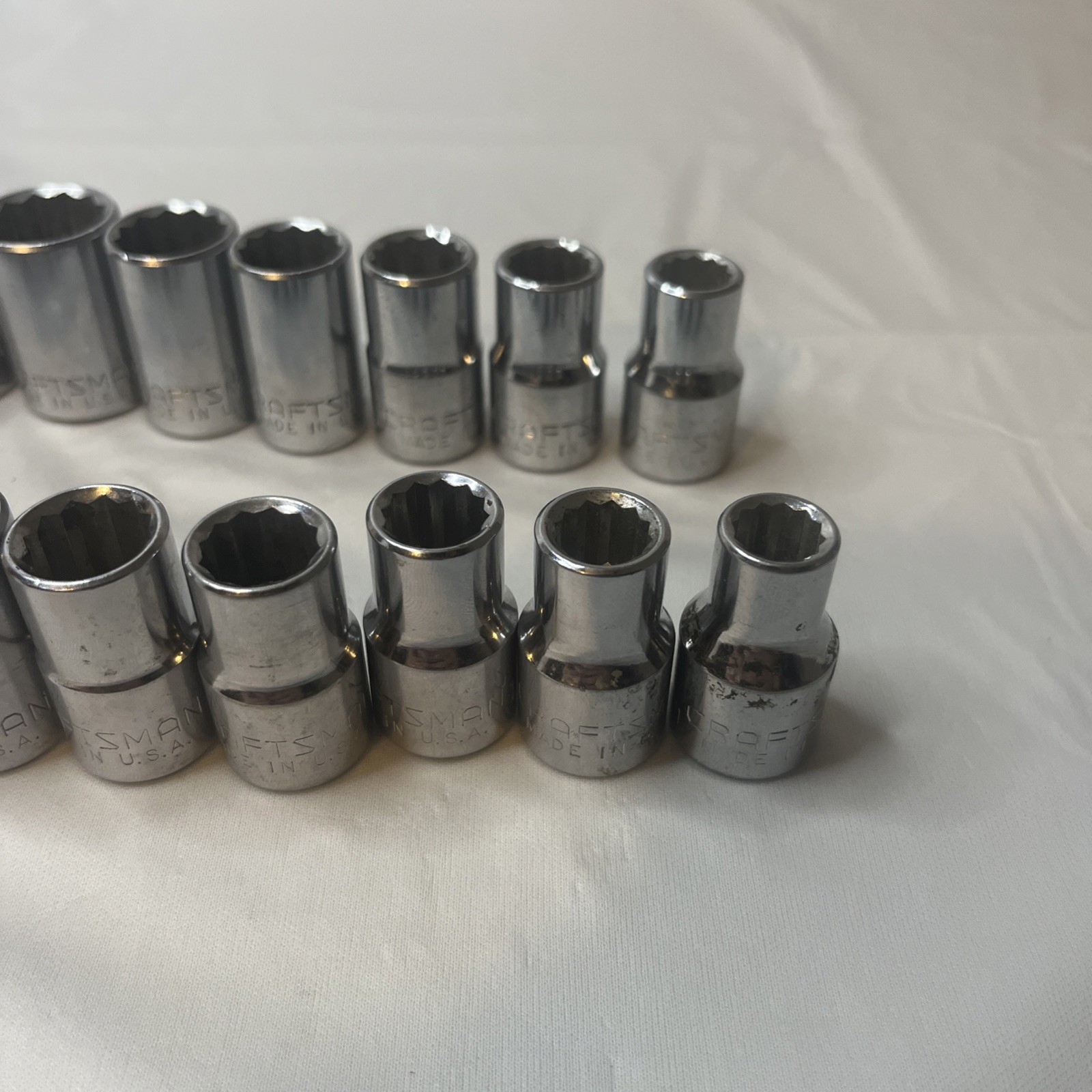 Lot of 19, 1/2″ Craftsman Sockets Various Sizes Made in USA Vintage