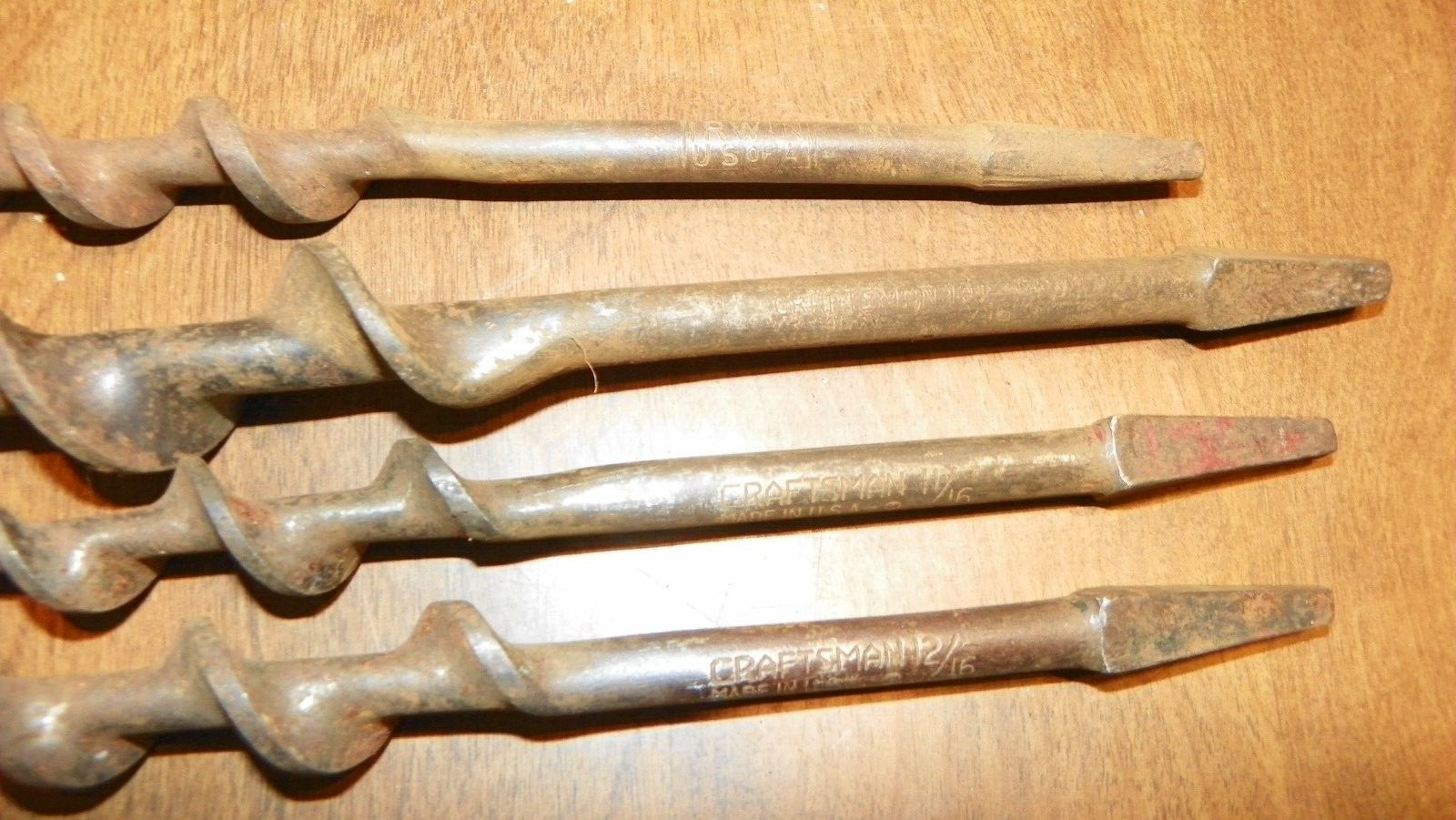 lot of 9 vtg brace bits, 3 snell mfg. co., 3 craftsman & a irwin, a greenlee, &