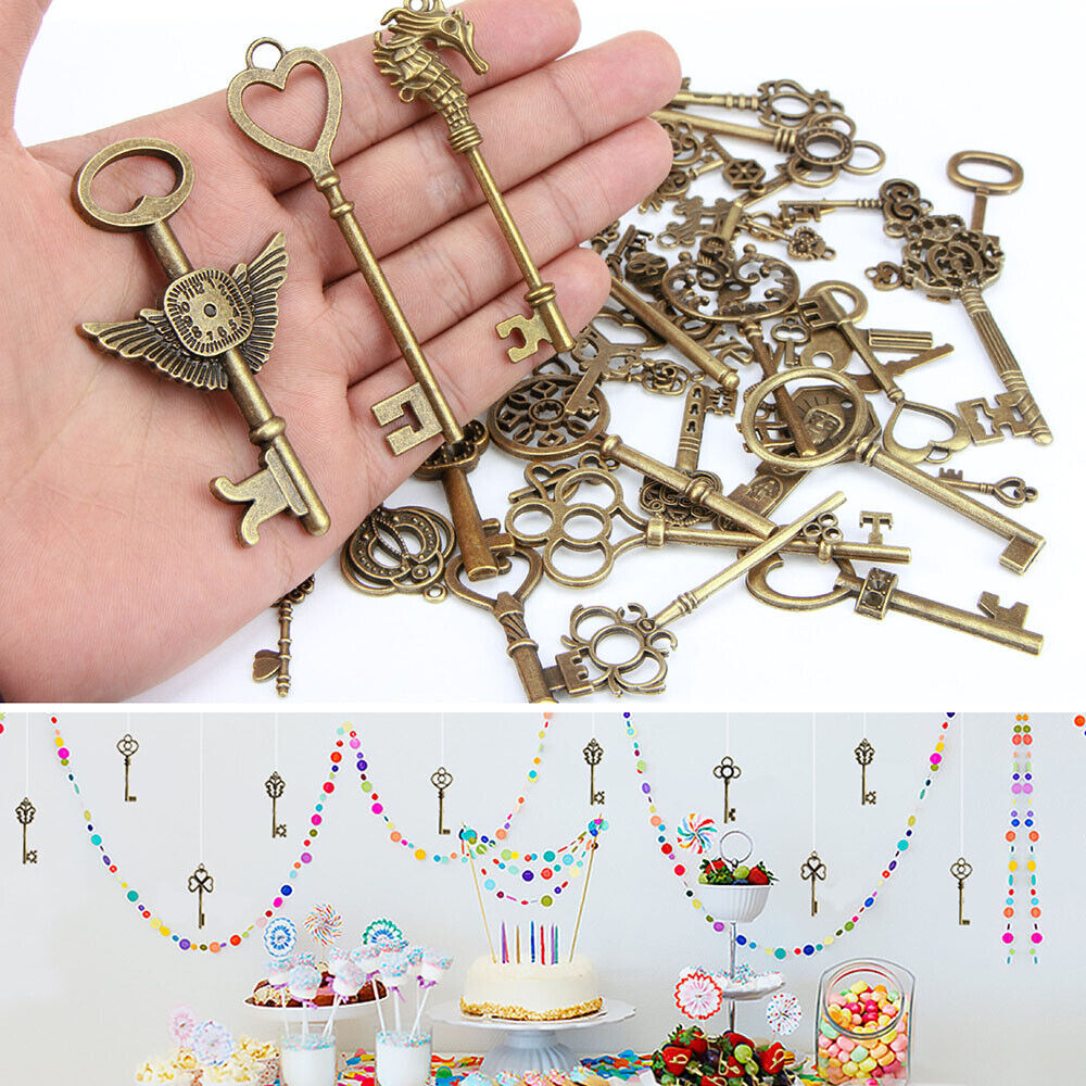 69 Pc Set Antique Vintage Old Look Ornate Skeleton Keys Necklace Pendant Decors