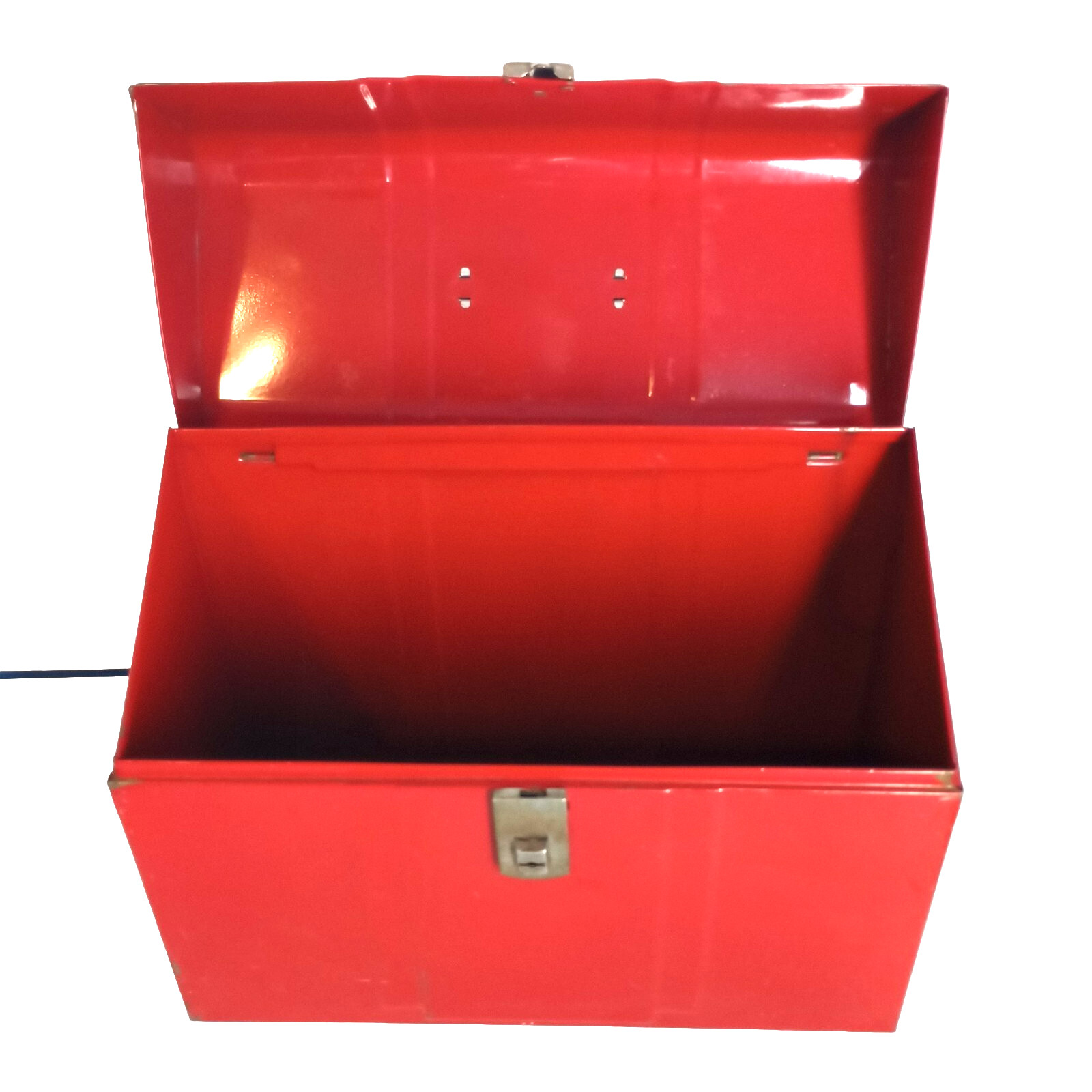 Rustic Red Metal Tool Storage Box Hamilton Metal Products Climax USA 10″ Tall