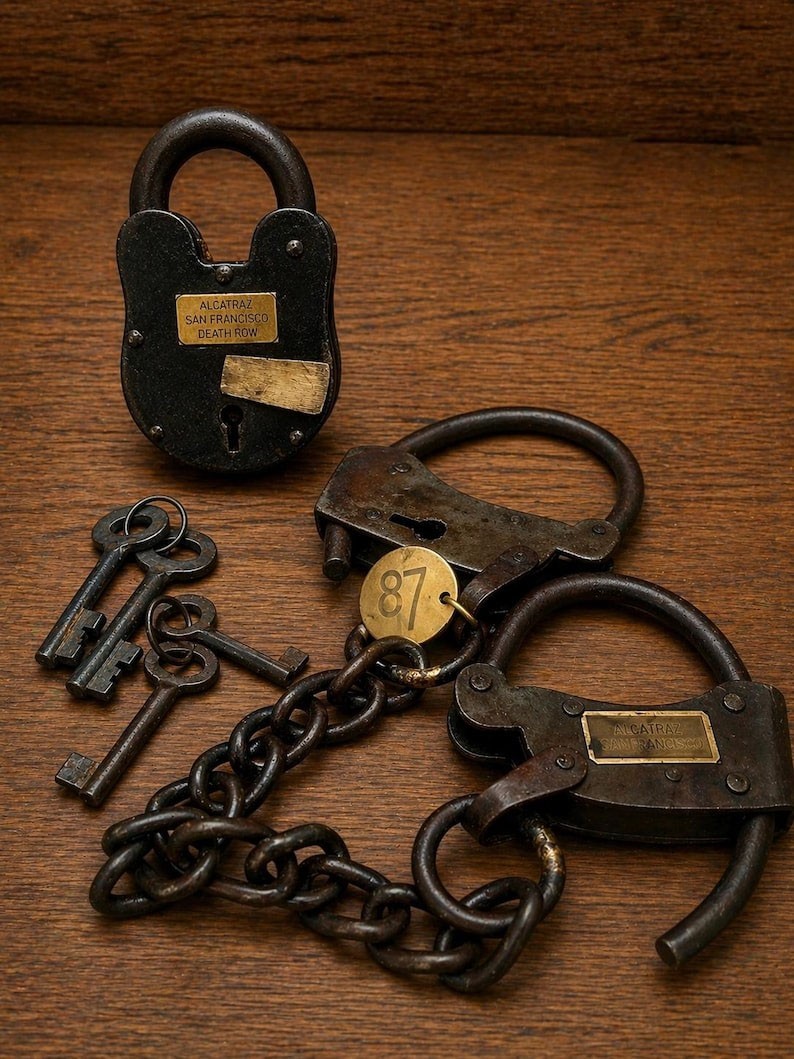 Handcuff and Padlock Alcatraz San Francisco Death Row 5″ Cast Iron Lock & 2 Keys