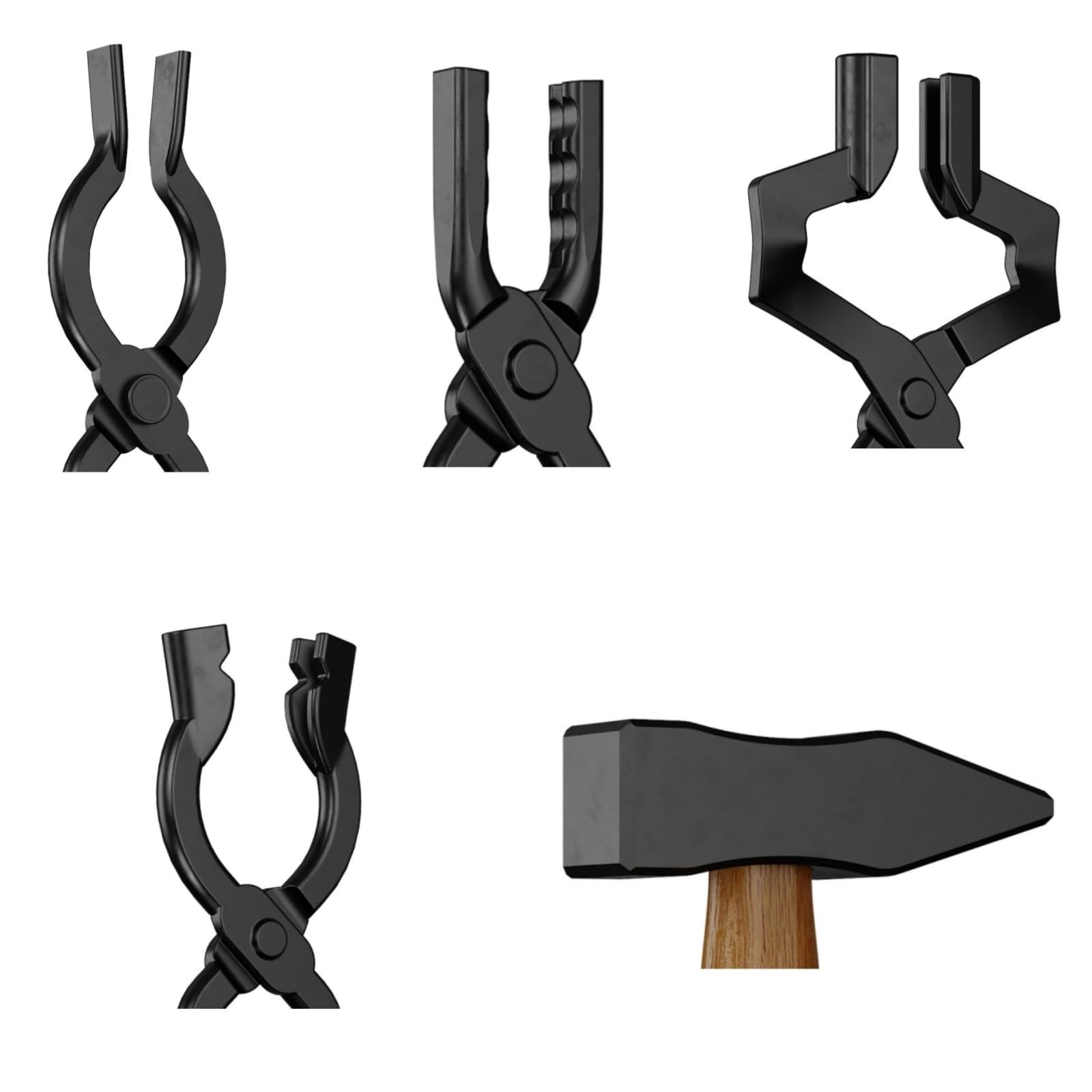 Blacksmith Tongs Set, 17 Inch Carbon Steel Forging Tongs, 5-Piece Professiona…