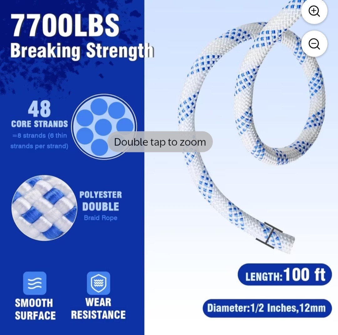 Heavy-Duty Double Block and Tackle Pulley System 1/2″ 100′ Rope, 7700 LB