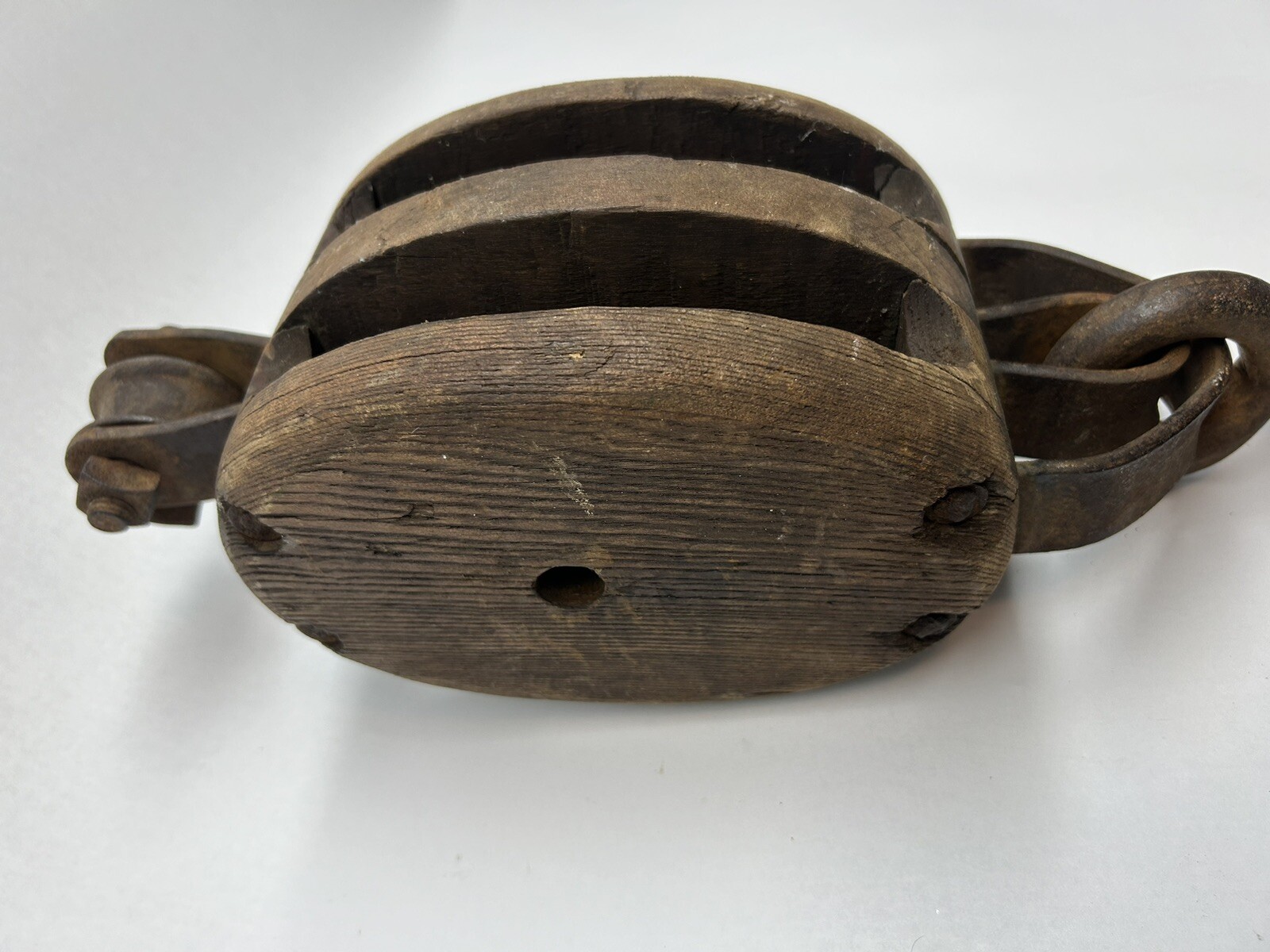 Vintage Antique 12″ Double Pulley Cast Iron & Wood Farmhouse Industrial Modern