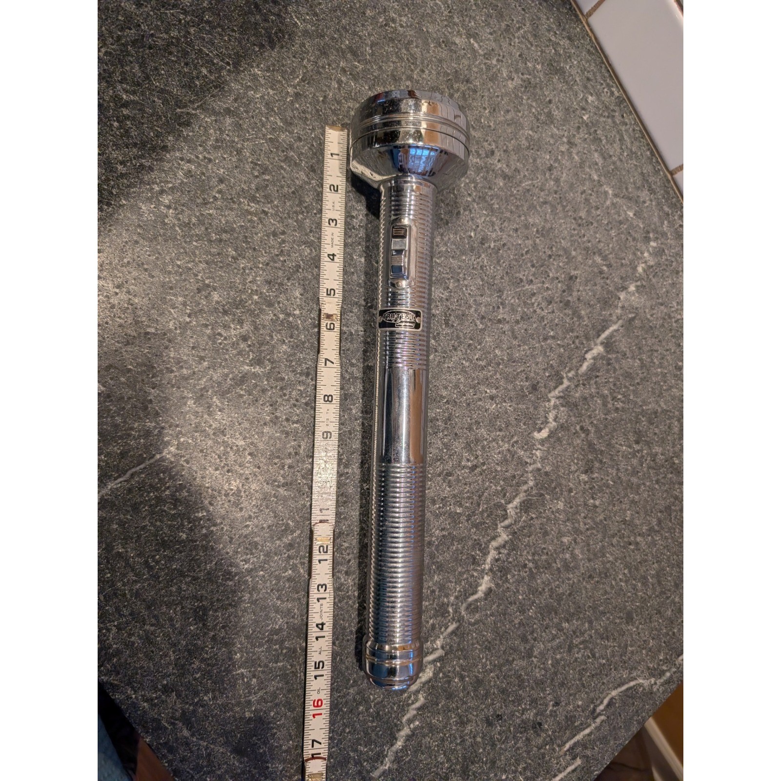 Vintage TRU TEST Supreme Chrome Metal Flashlight Heavy Duty Large