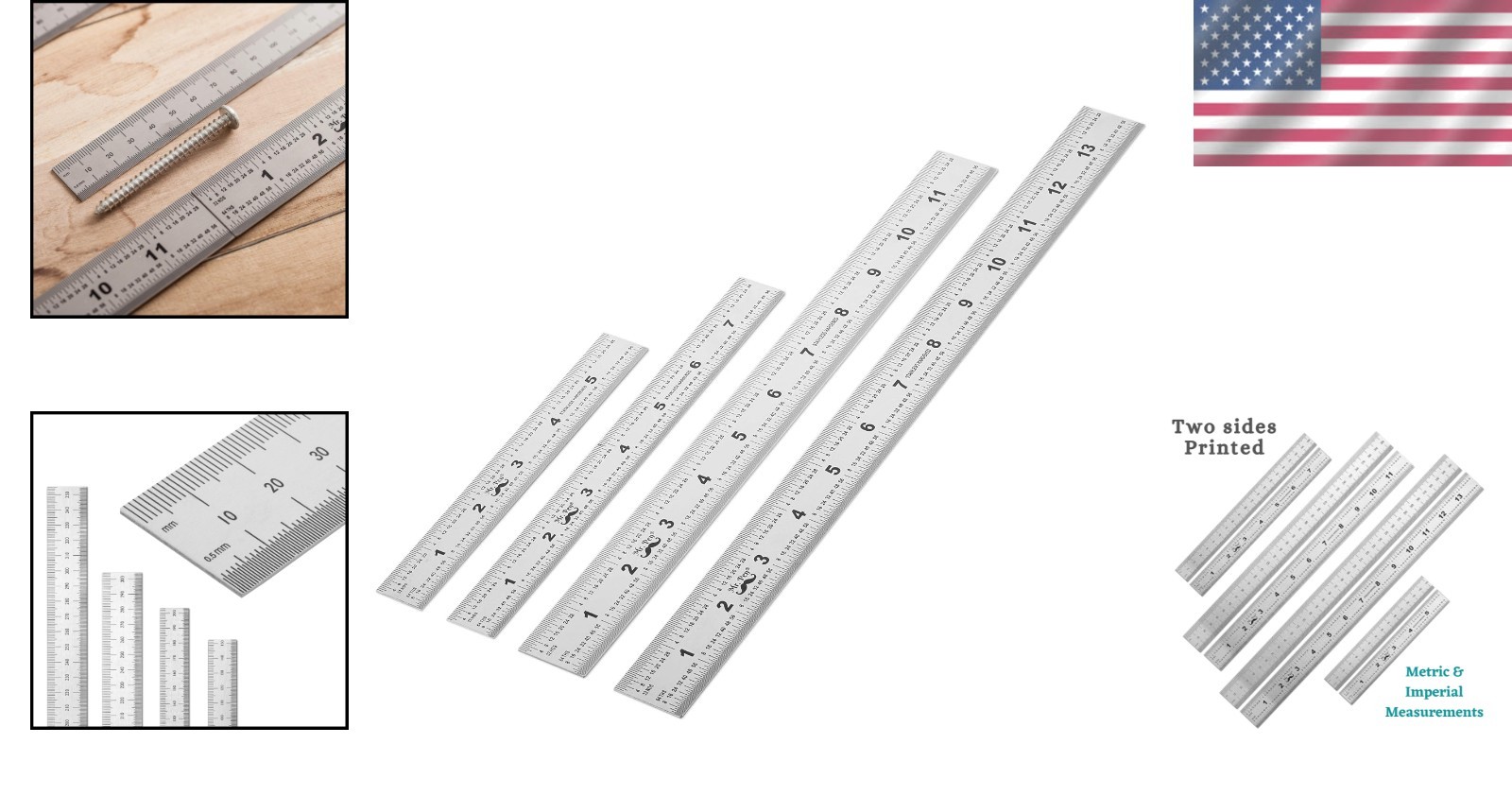 Compact Set of 4 Machinist Rulers for Accurate Measuring – 6 to 14 Inches