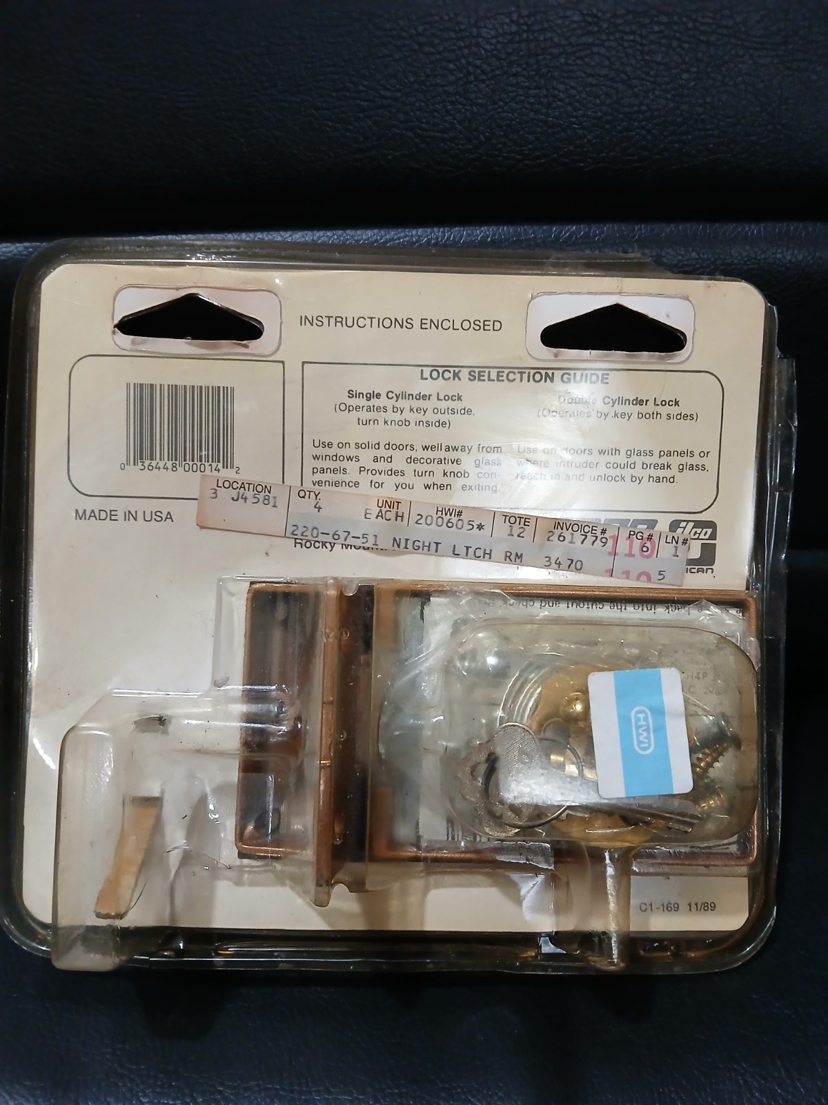 Single Cylinder Deadbolt Night Latch By Ilco Unican New Old Stock Made In USA