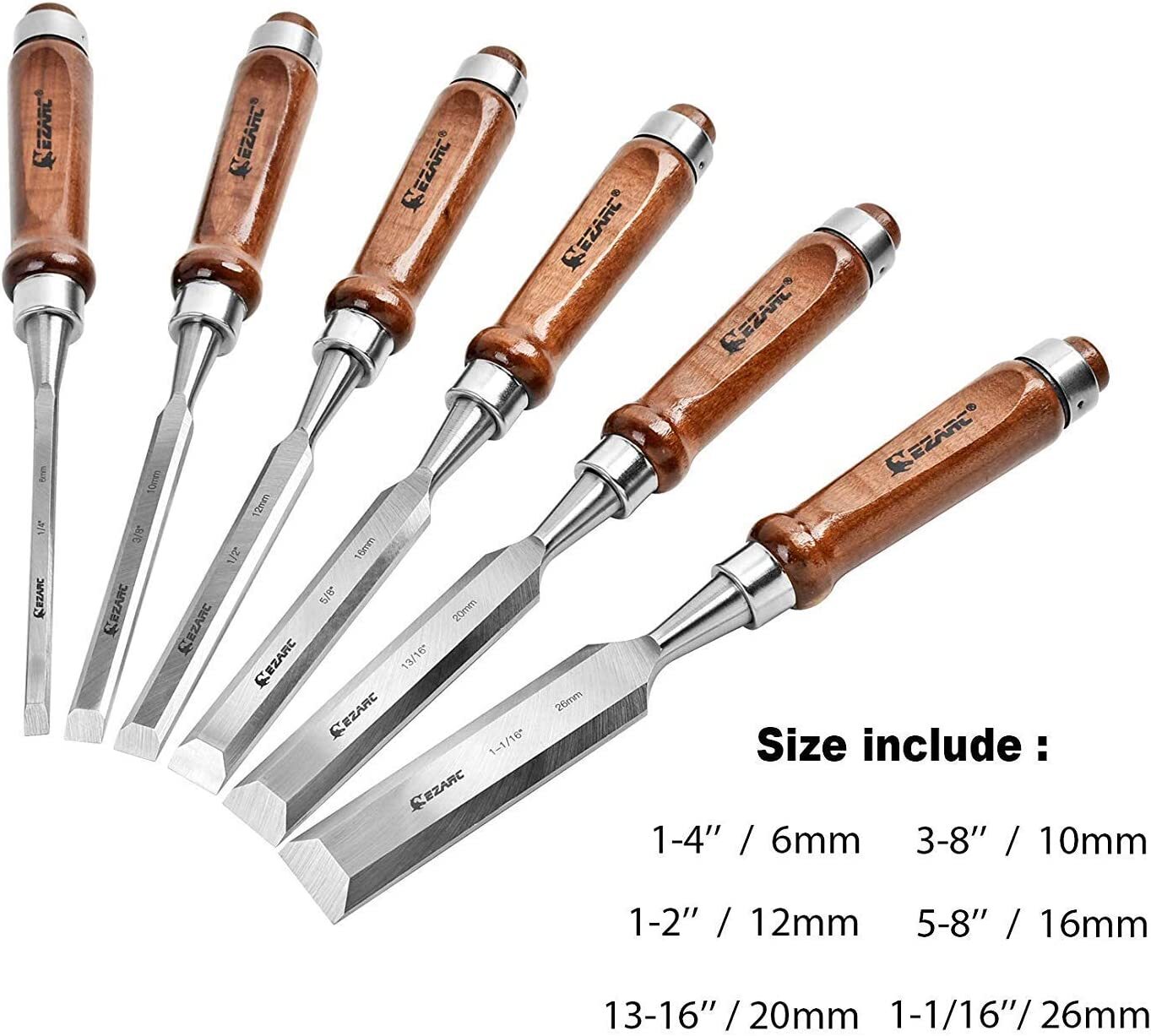 EZARC Japanese Style Nomi Chisel Black Walnut Set of 6 Carpenter tool Wooden Box