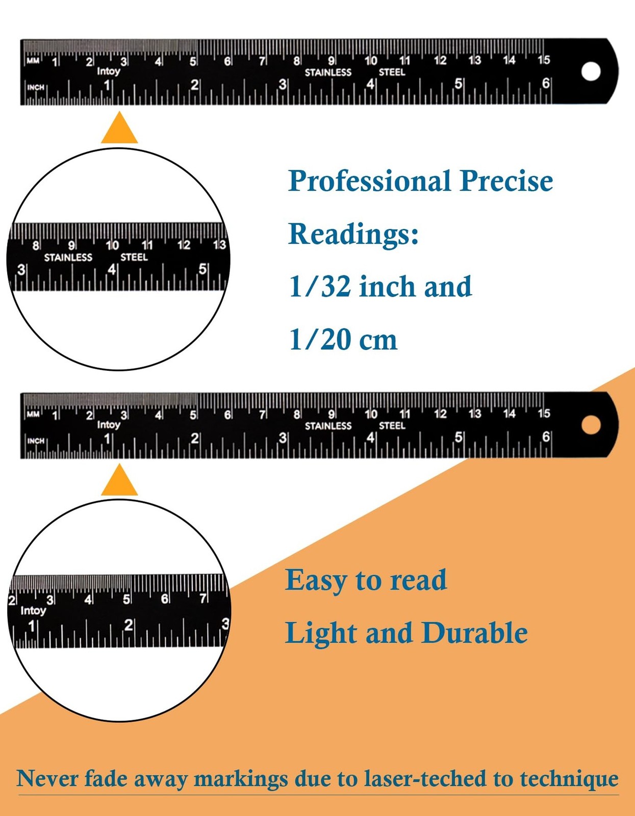 Metal Ruler, 6 Inch Stainless Steel Straight Edge with Metric Measurement, 2 …