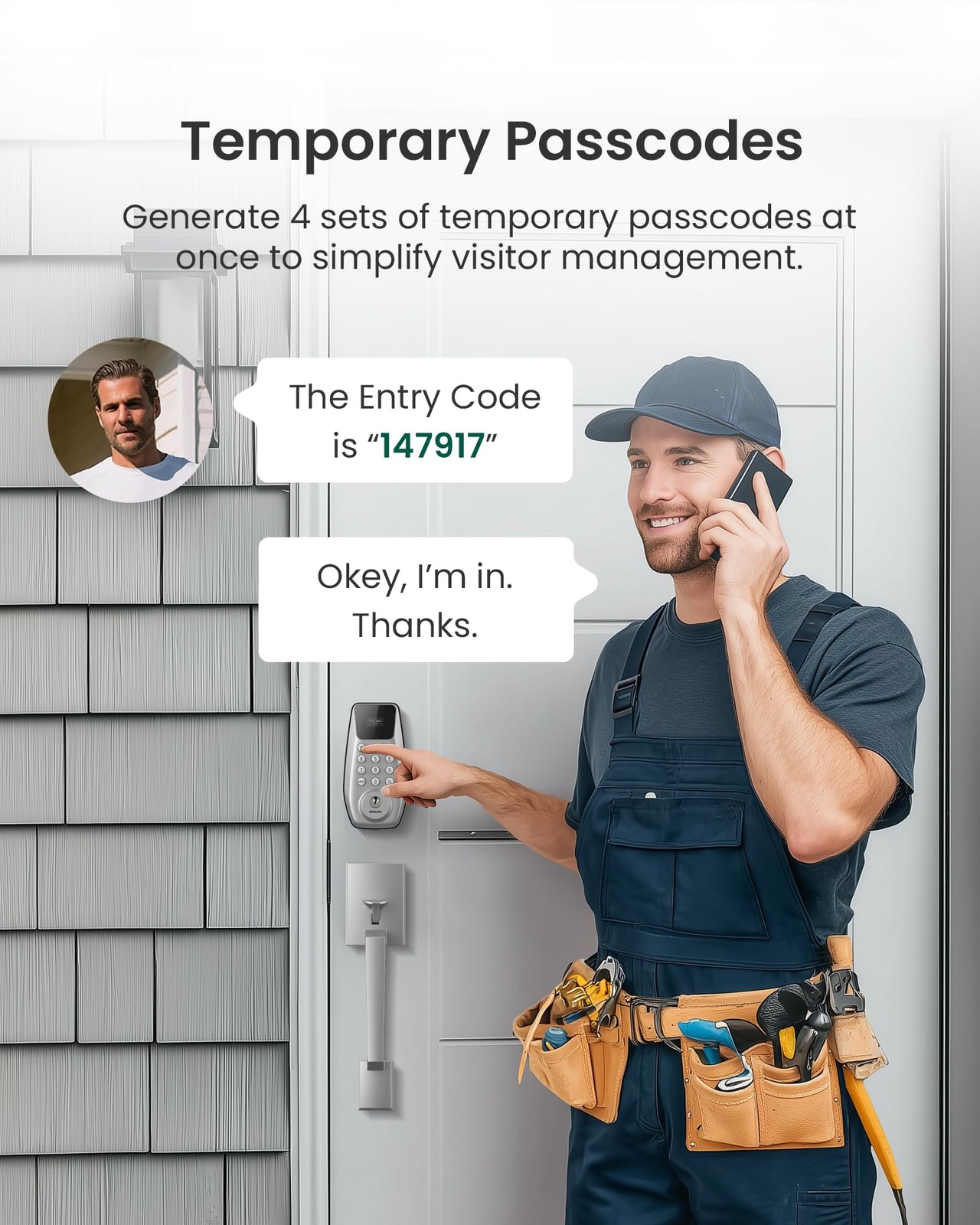 DESLOC C100 Keypad Door Lock Keyless Entry Smart Deadbolt Silver 100 Codes