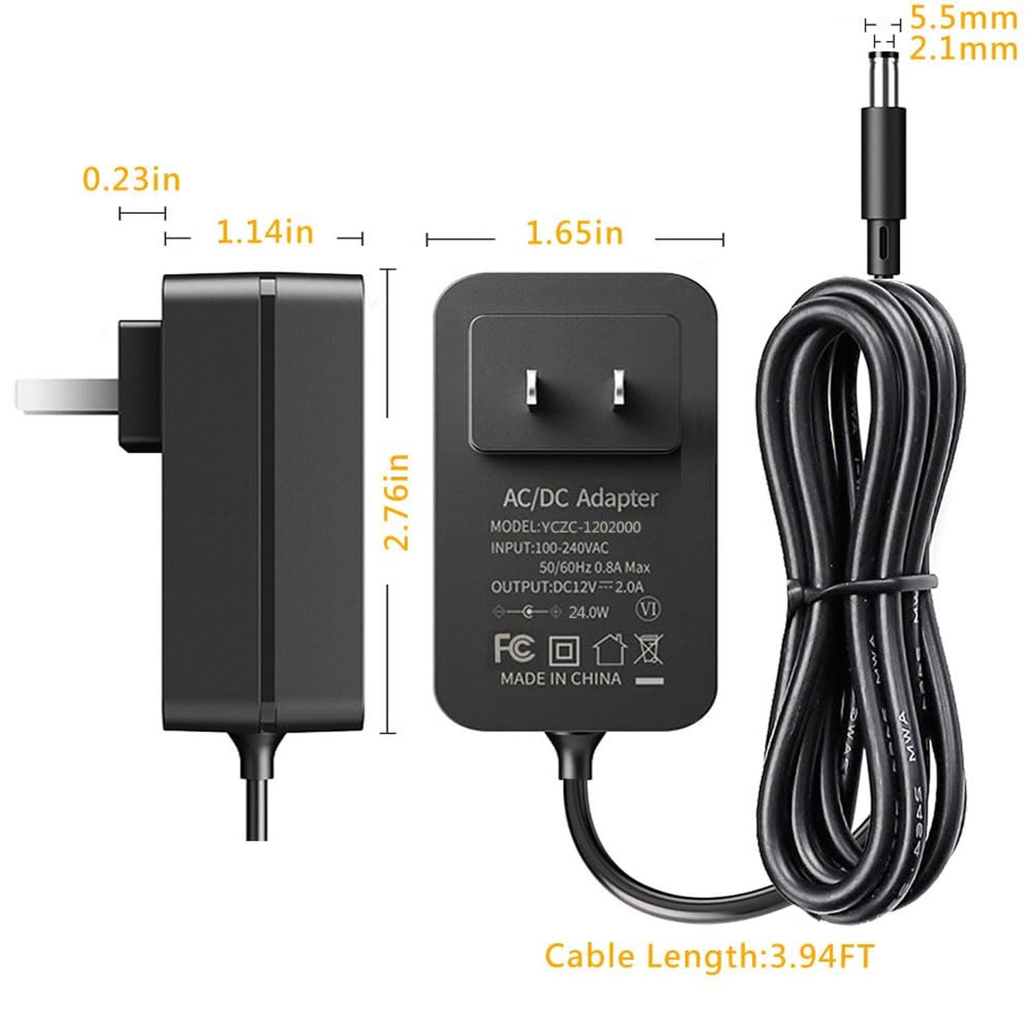 12V 2A Power Supply, AC 120V to DC12V 5.5×2.1mm Jack Converter, 12 Volt LED D…