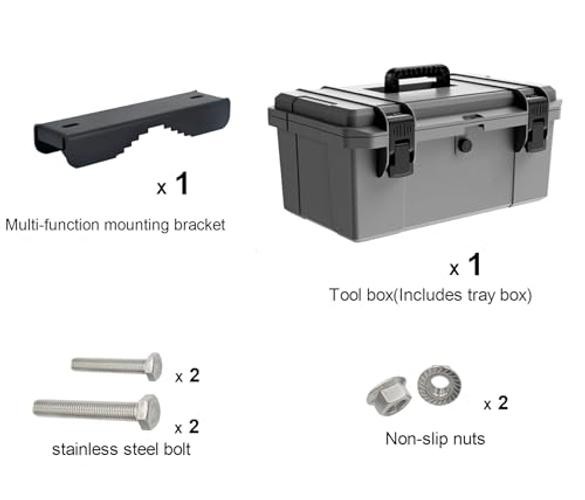 Universal Tool Box Kit,Tractor Tool Box, Lockable,With Mounting Gray 16″