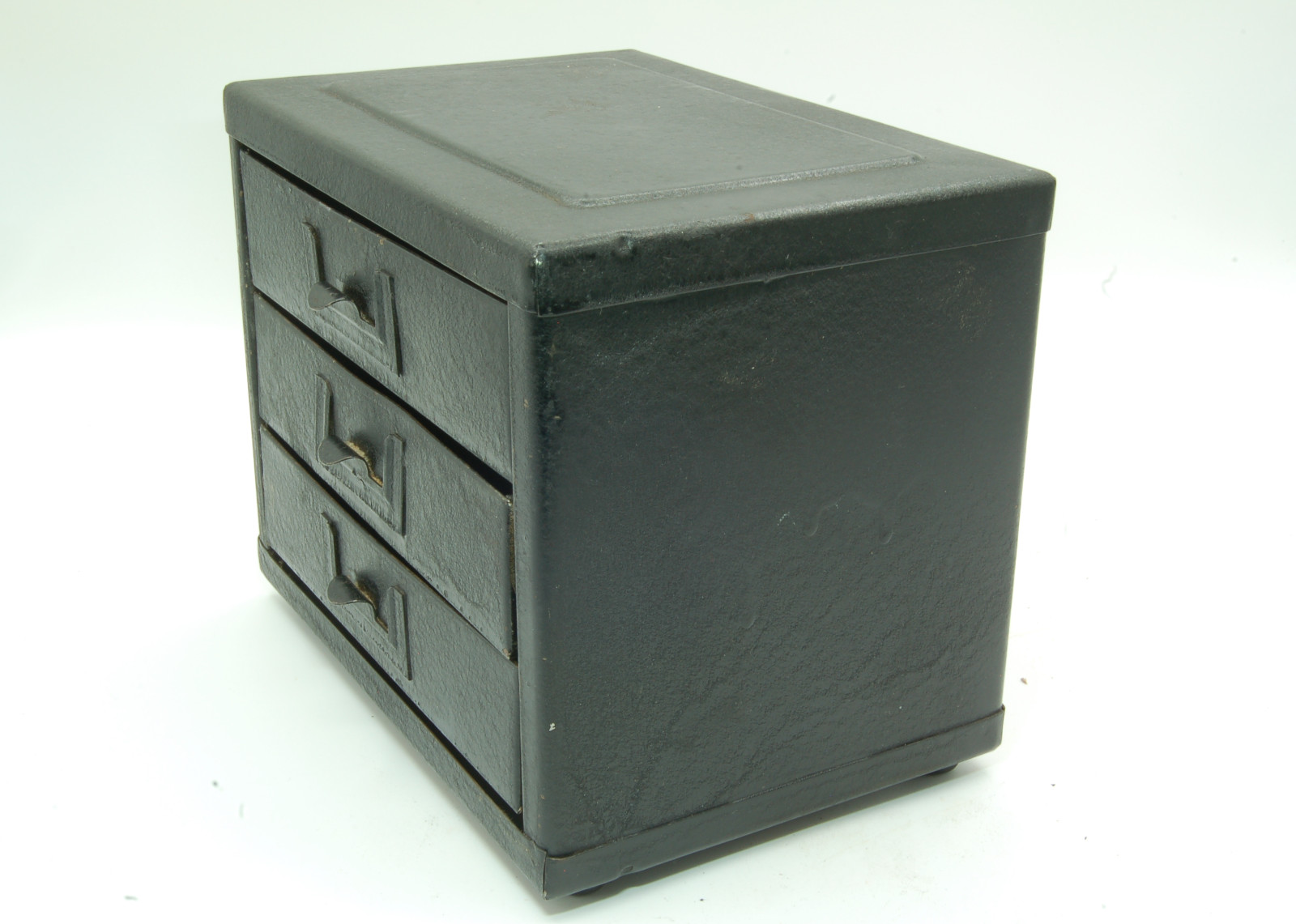 Vintage Small 3 Drawer Metal Parts Cabinet Black Wrinkle finish