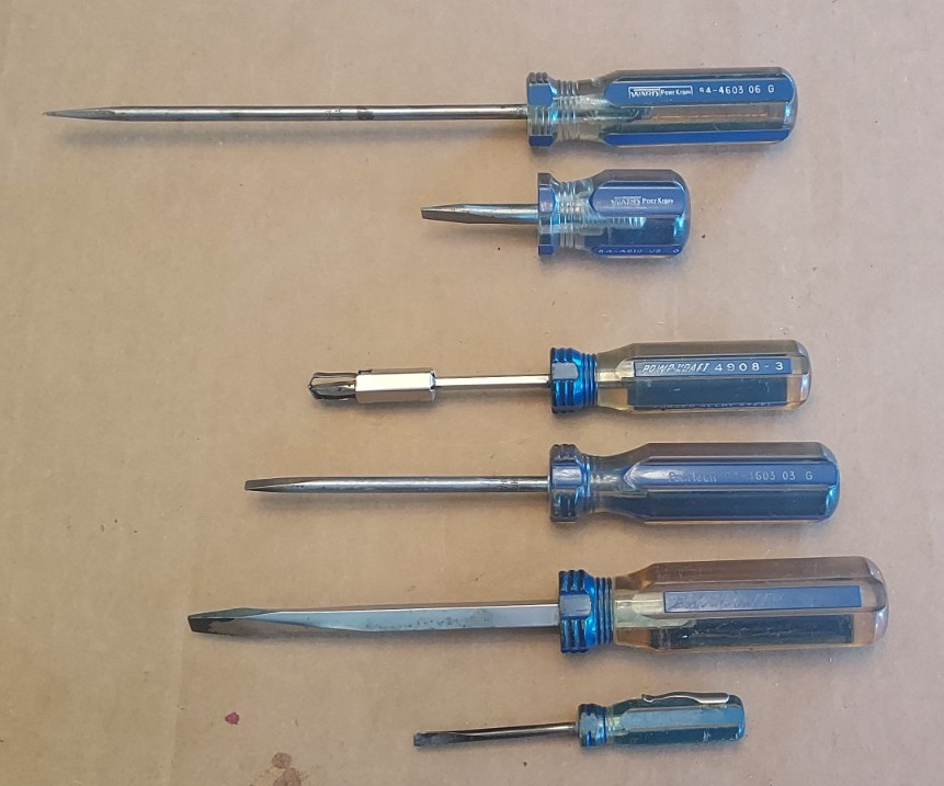 6-pc. lot of vintage POWR-KRAFT flat screwdrivers. Made in USA.