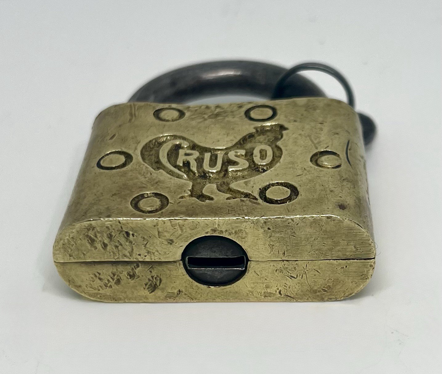 Antique CRUSO Rooster Brass & Steel Warded Padlock with Original Key