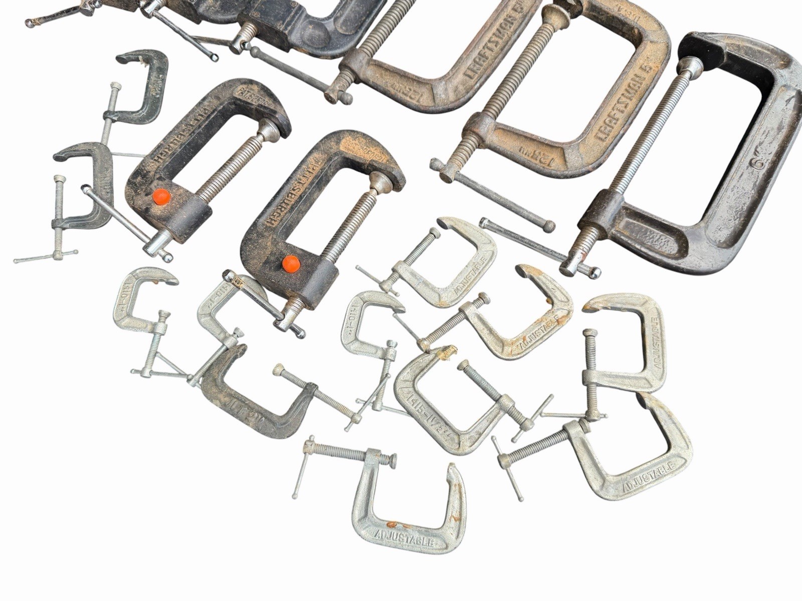 Lot of 20 Vintage C-Clamps, Craftsman, Pittsburgh More. 6” Largest 1” Smallest