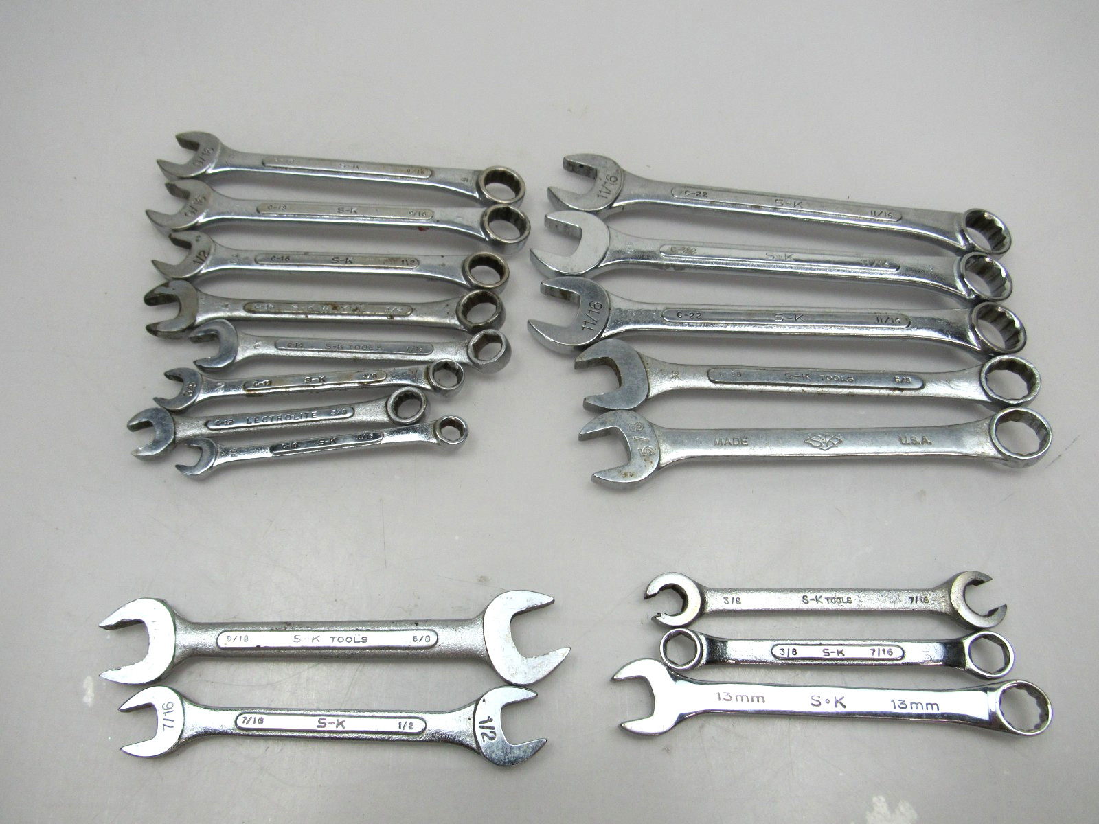 18 Vintage SK Tools Wrench Lot Mixed Combination Open Box Wayne SAE Metric