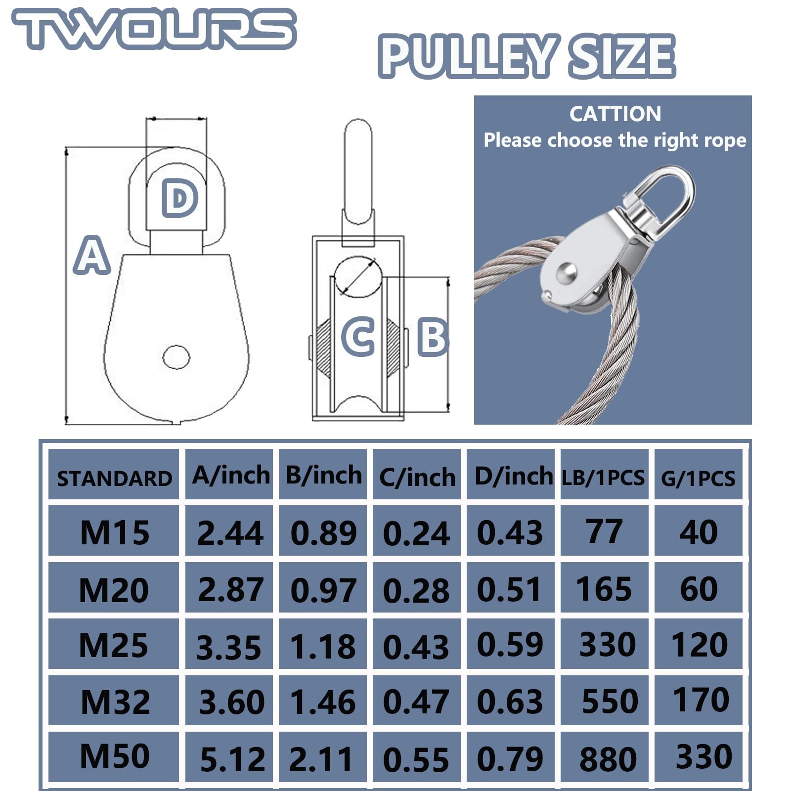 Pulley 304 Stainless Steel Single Pulley Block M15 Small Heavy Duty Swivel Be
