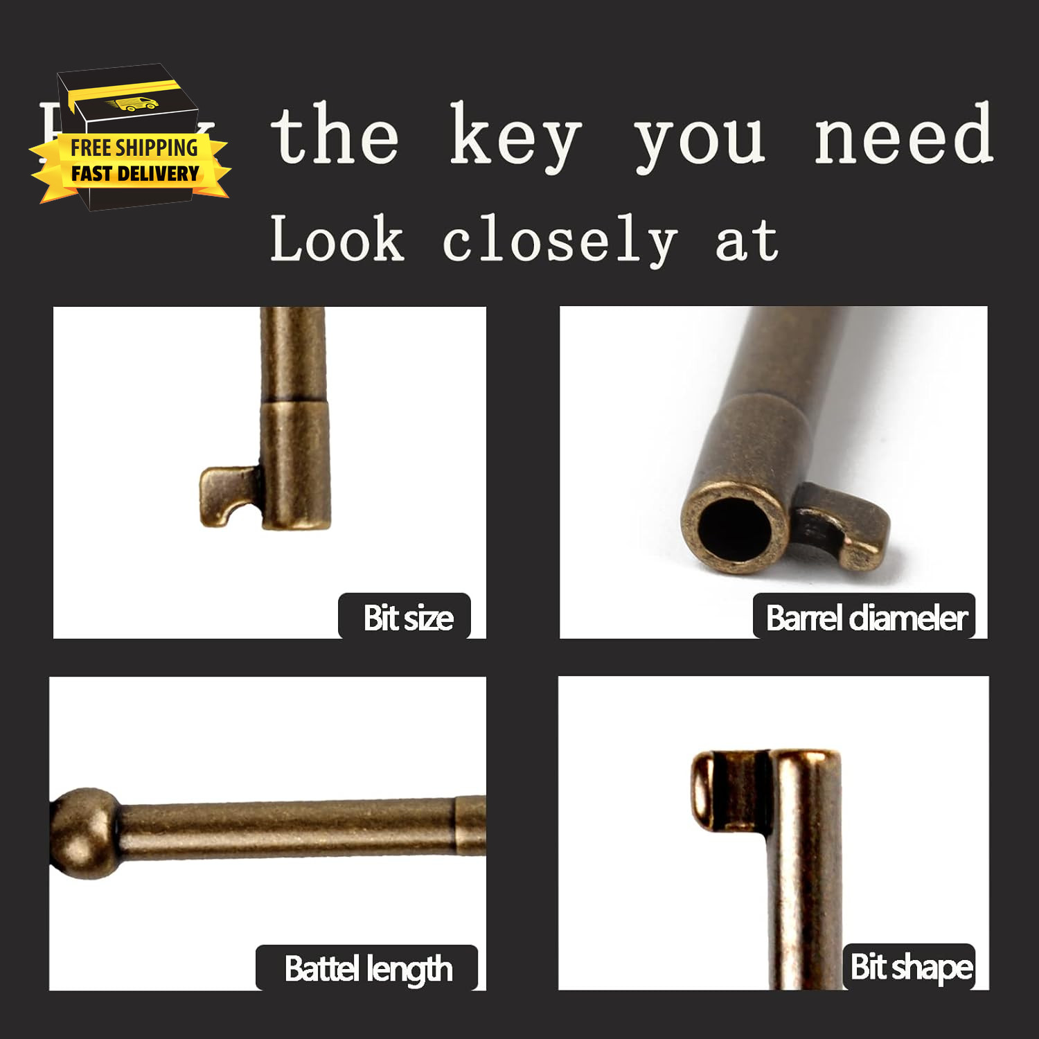 KY-2AB and KY-3AB Skeleton Key, Hollow Barrel Skeleton Keys, Antique Brass Keys,