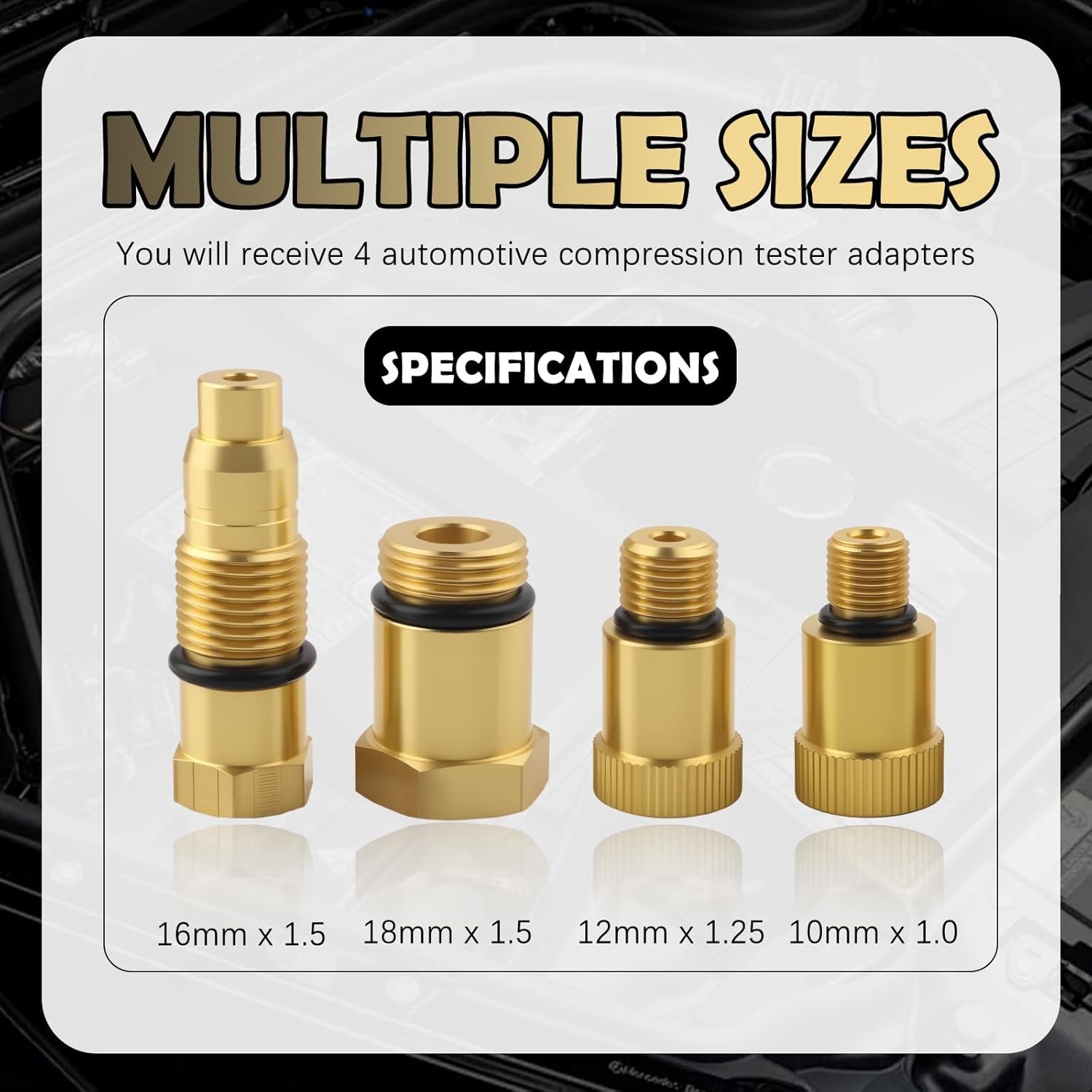 4PCS Compression Tester Automotive Adapter,10Mm*1.0/12Mm*1.25/18Mm*1.5/16Mm*1.5