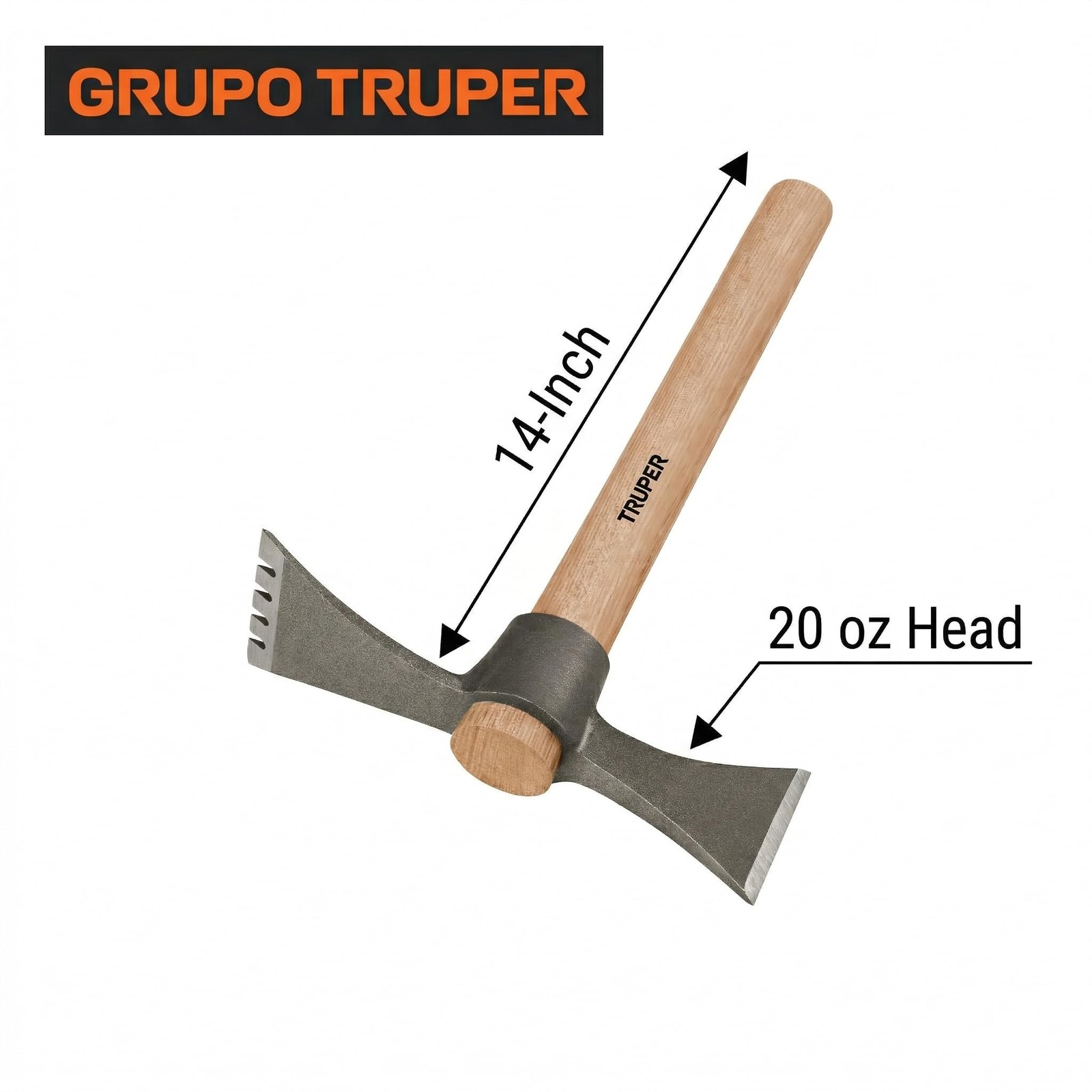 MattockAxe Tool, 20 oz Forged 5160 Chrome Steel Head with 33/8Inch Chisel, 14