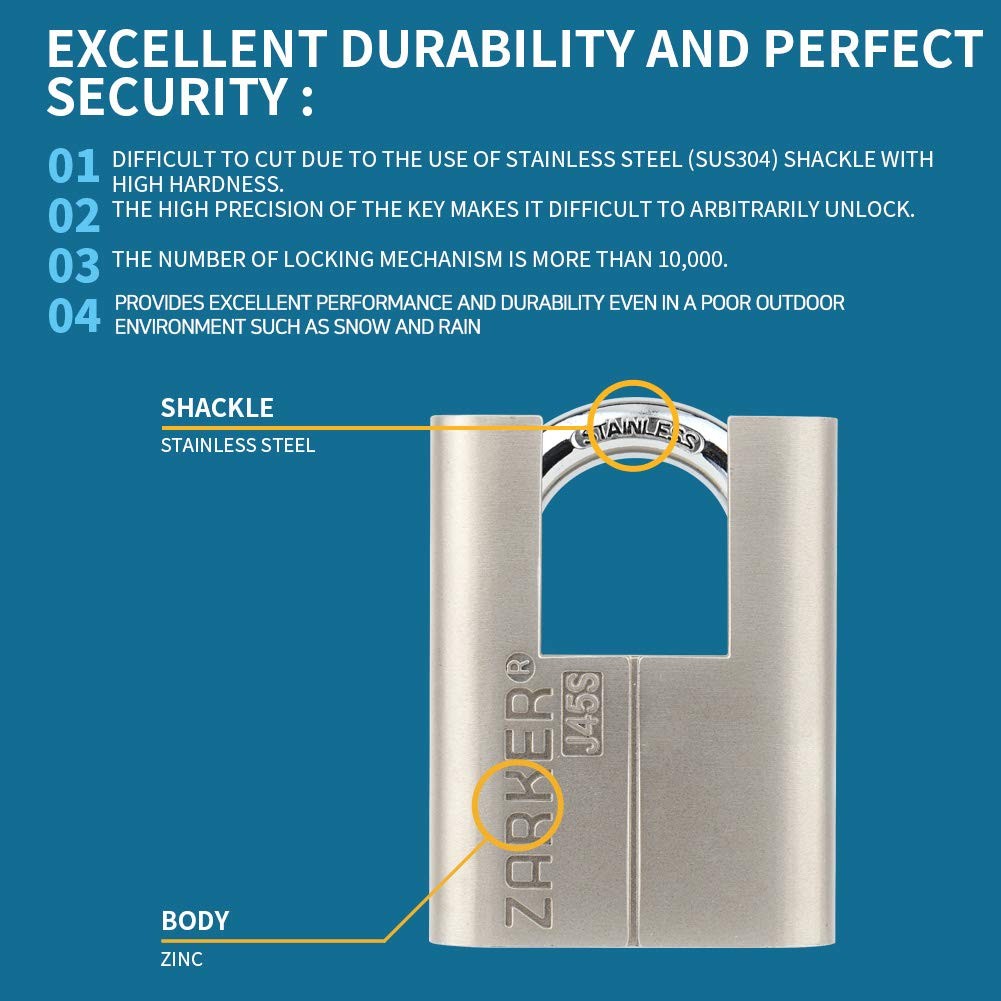 J45S keyed Alike Padlocks, Heavy Duty Stainless Steel Shackle Lock, 12 Keys, …