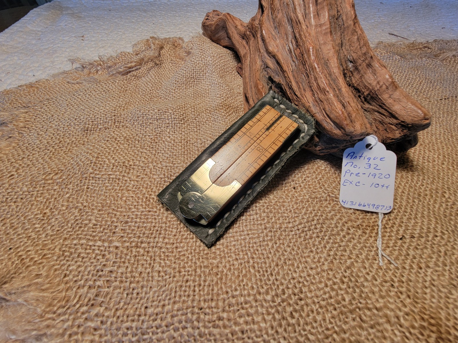 Vintage No. 32 Boxwood & Brass Folding Rule with Caliper Slide