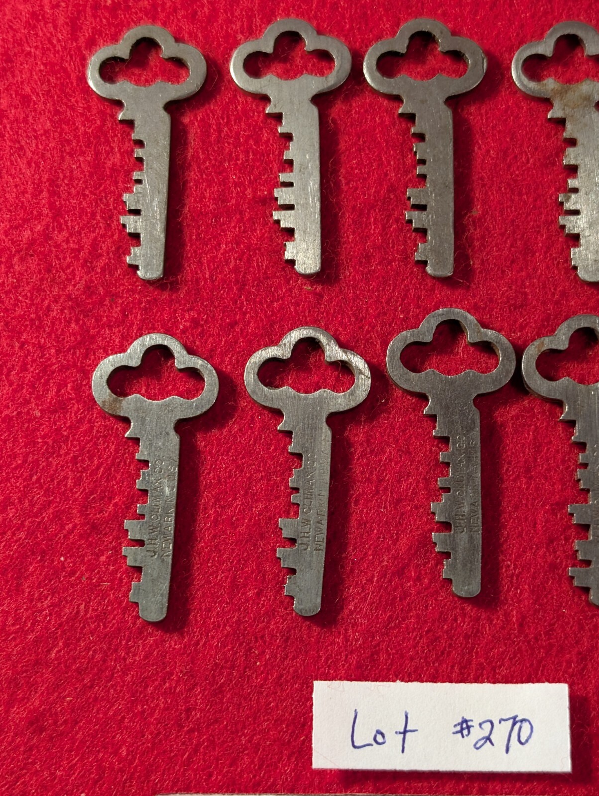 10 VINTAGE “JMW CLIMAX” SCANDINAVIAN STEEL PADLOCK KEYS, ANTIQUE KEY LOT #270