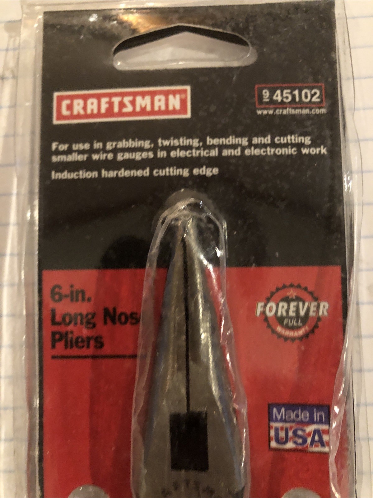Vintage Sears Craftsman 6” Comfort Grip Long Nose Pliers 45102 NEW USA