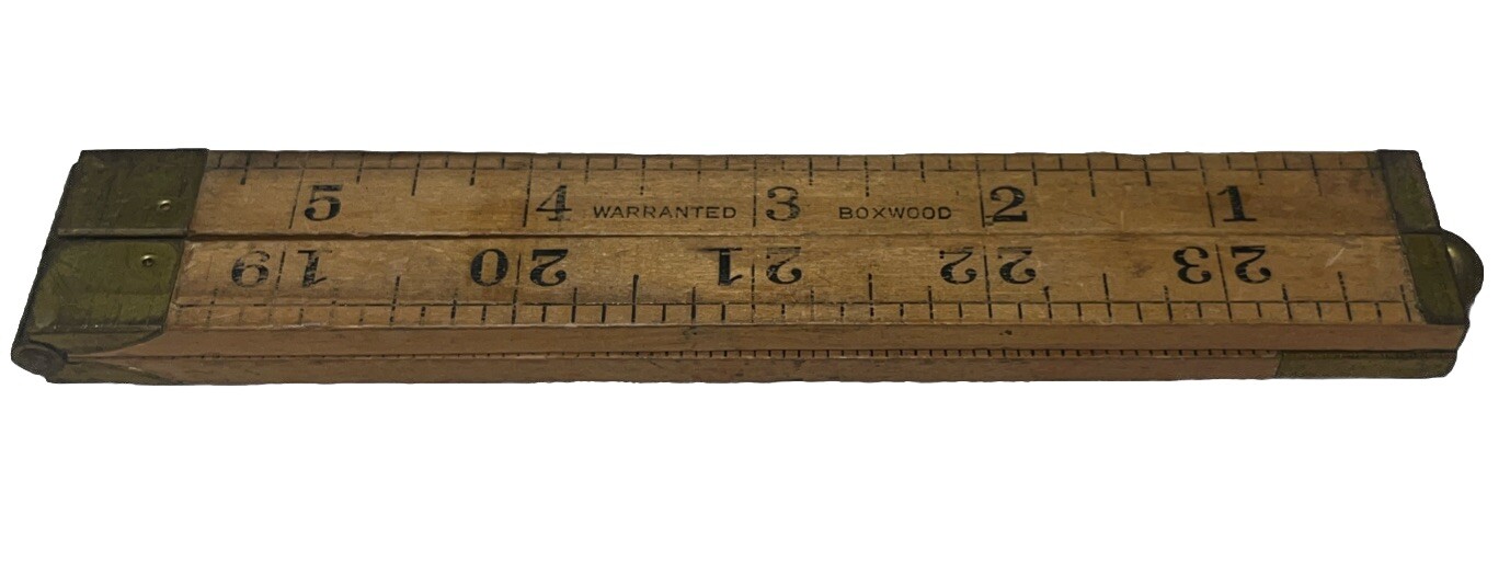 Vintage Rabone Boxwood & Brass 24” Ruler & Older Quad Folding Ruler no. 268 Tool