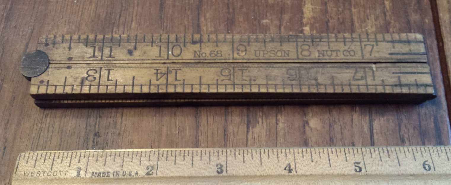 UPSON NUT CO. NO. 68 FOLDING RULE 24″ WOOD & BRASS RULER