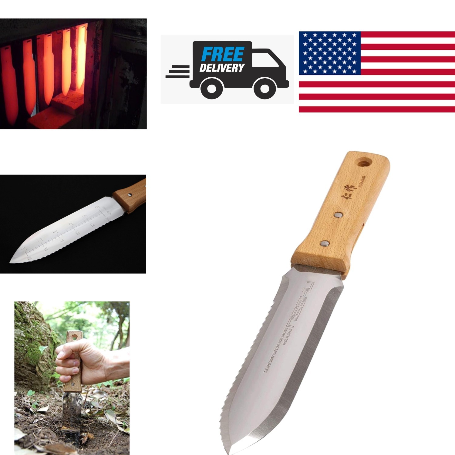 Ergonomic Handle Gardening Tool 7.25 Inch Weeding Knife with Leather Sheath