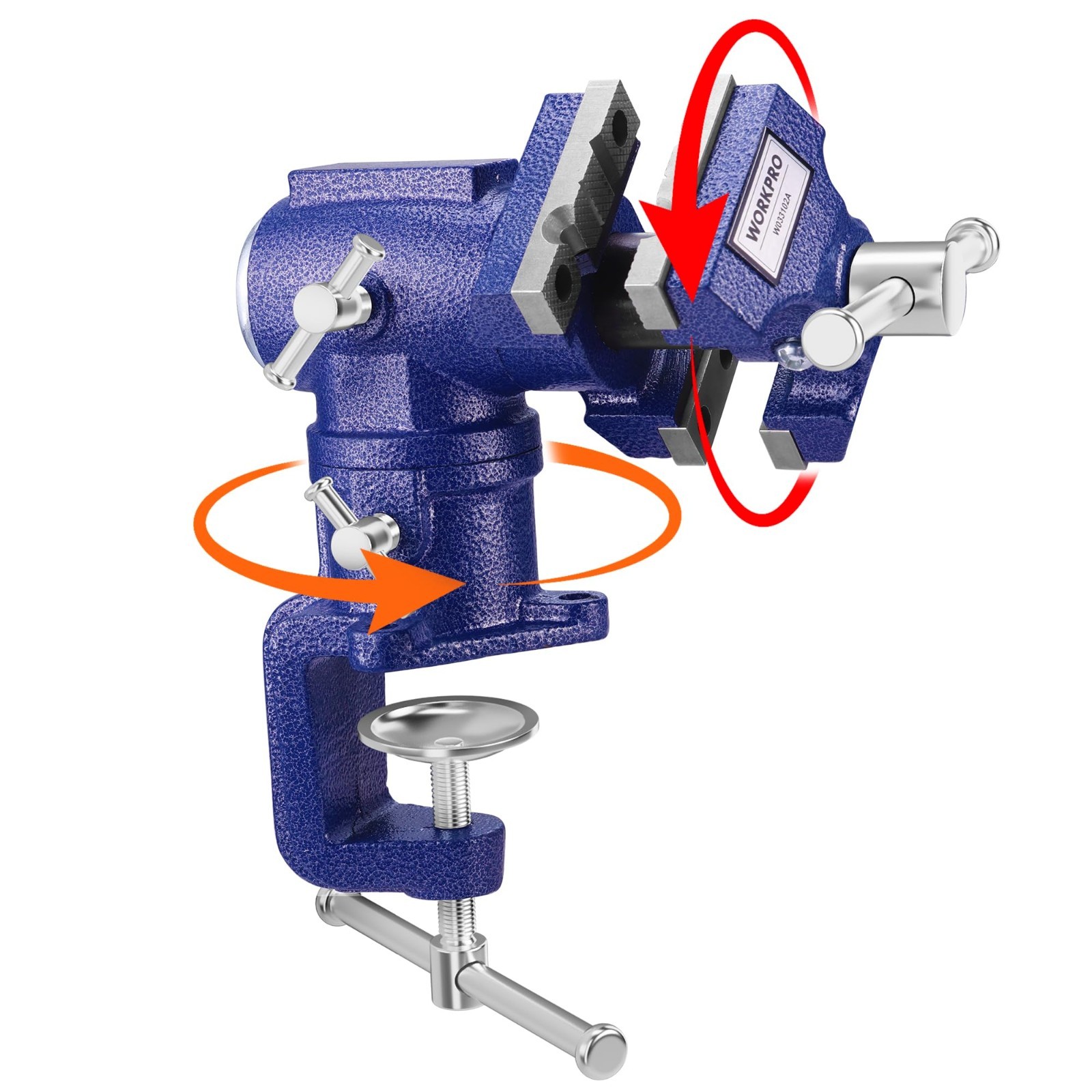 Dual Jaws Table Vise 2.5″ & 1.5″, 360° Swivel Clamp-On for Woodworking, Metal, D