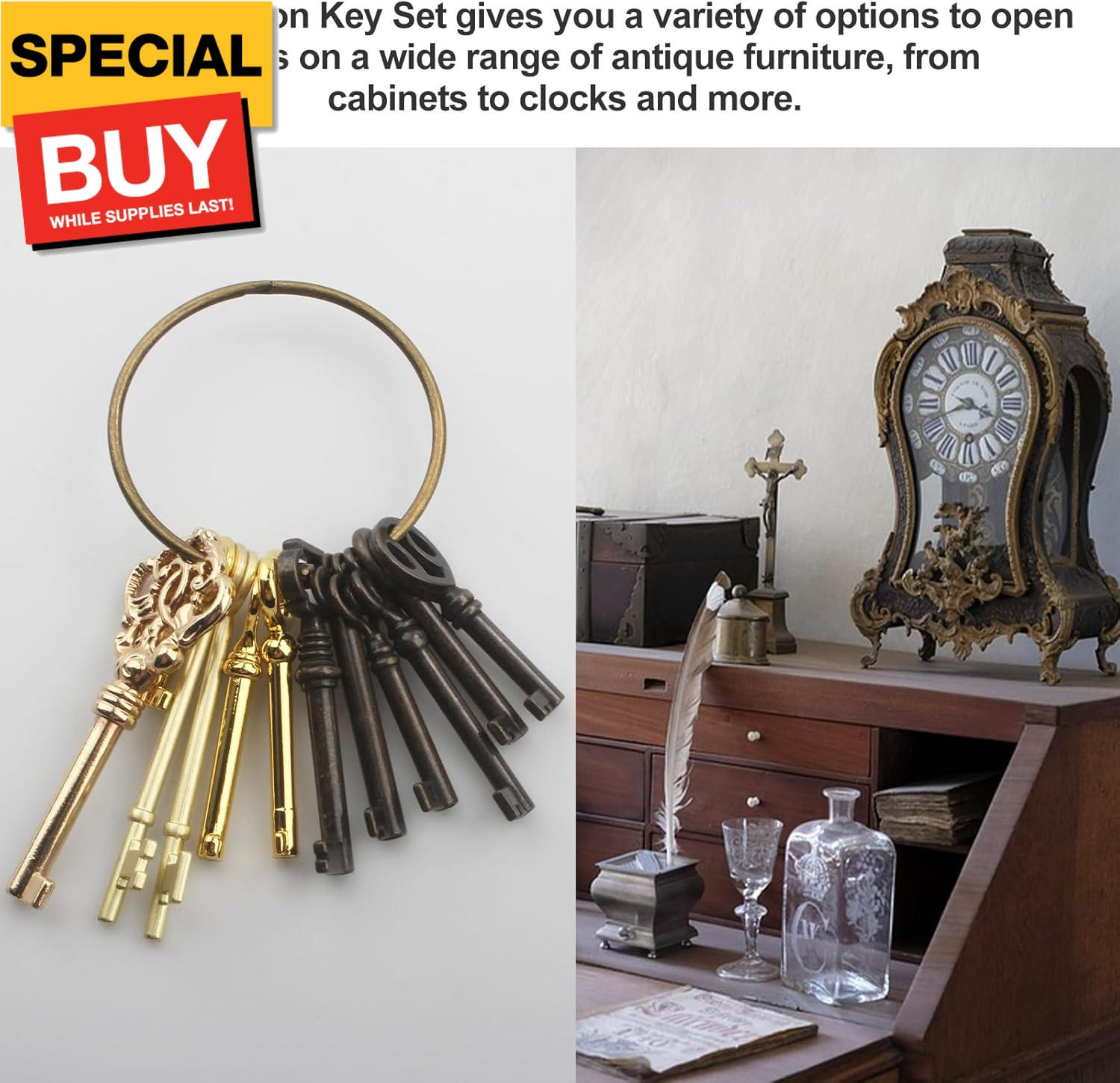 Skeleton Key Set,Universal Skeleton Replacement Keys, Vintage Keys Kit for Antiq