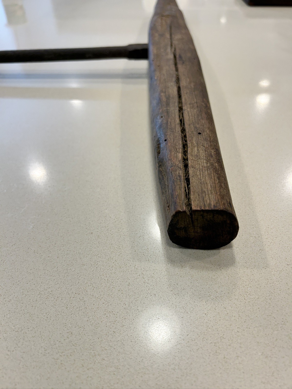 Vintage T-Handle Auger Bit Tool: 1-1/2″ x 18″ metal bit with 21″W wooden handle