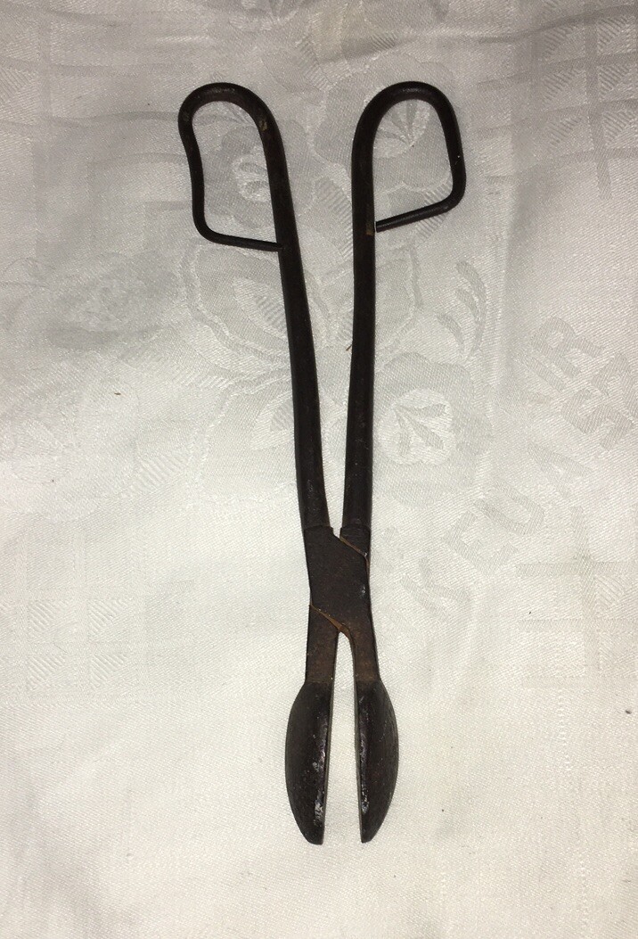 Antique 10 INCHES Blacksmith Tongs,WITH 1 3/4 X 1 3/8 Pads