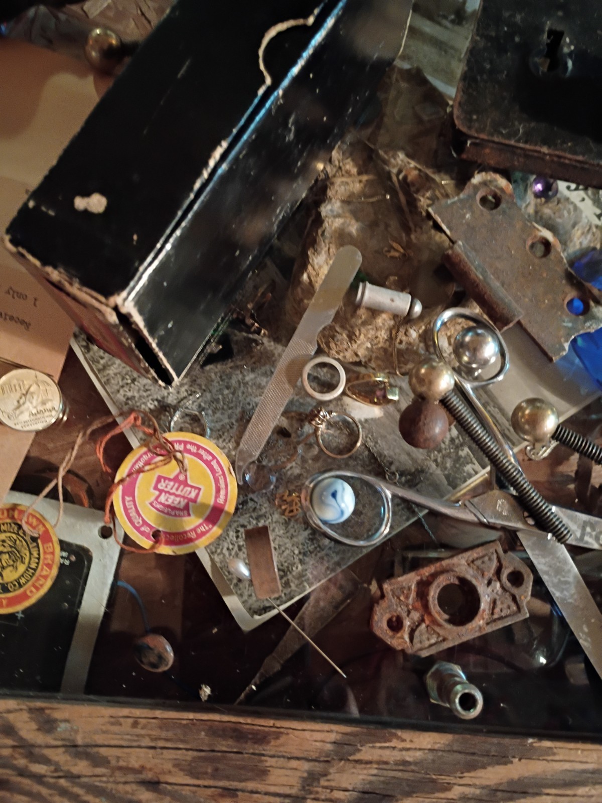 Gramps/Grandmas Junk Drawer keen Kutter Advertising Trinket Box Railroad Nails++