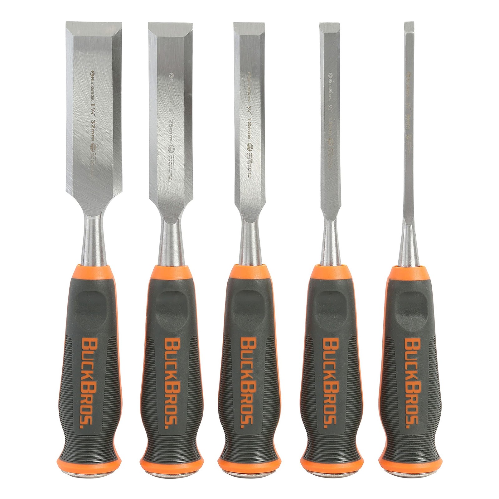 Buck Knives 1/4, 1/2, 3/4, 1, 1-1/4 COMFORT GRIP CHISEL SET 5 Piece