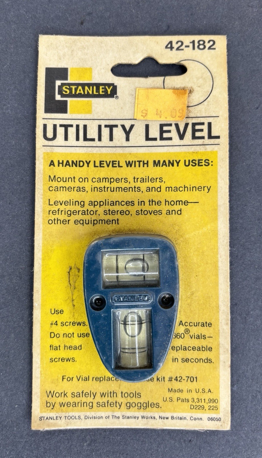 Vintage Stanley Utility Level #42-182 NOS MADE IN USA Sealed Carded
